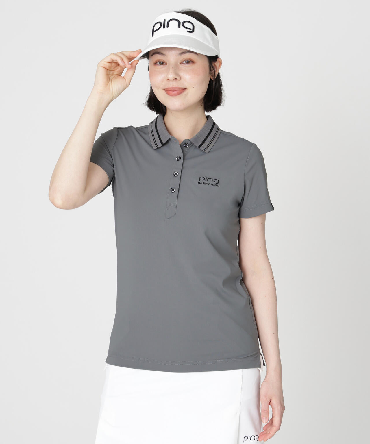 ［PING APPAREL］［接触冷感・UVカット］ライン衿半袖ポロシャツ (LADIES)