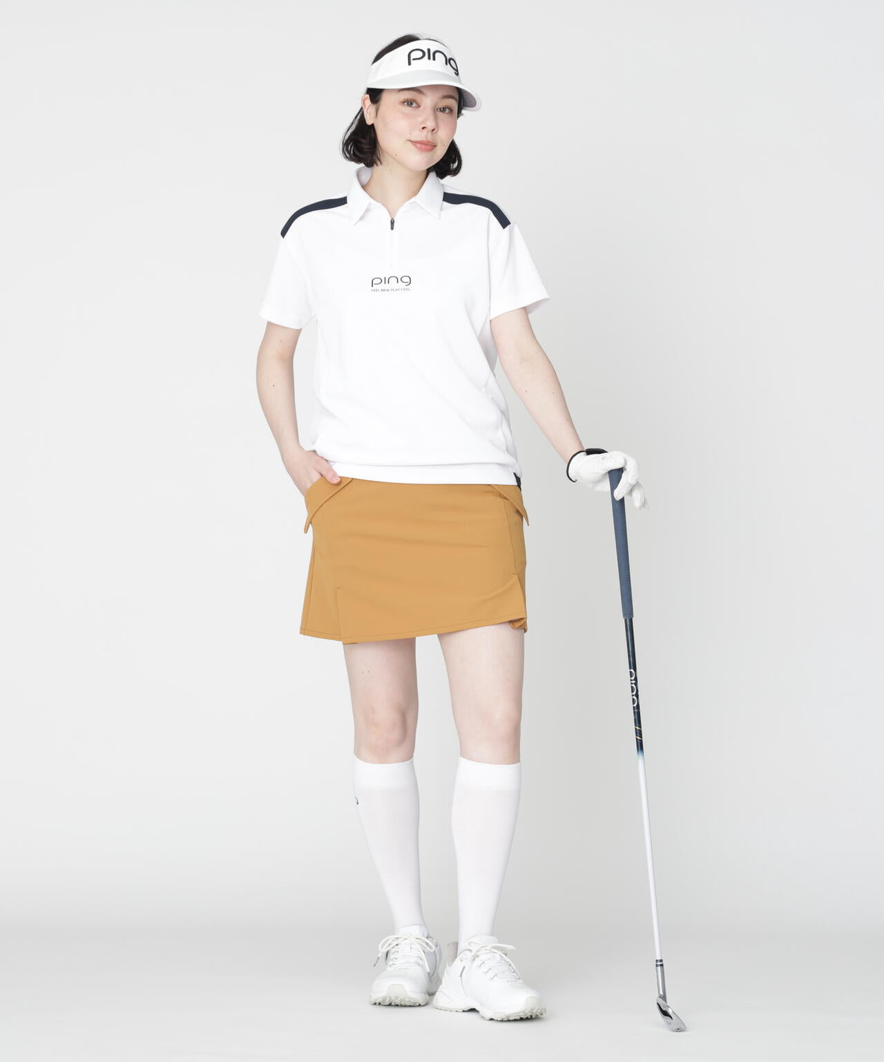 ［PING APPAREL］［吸水速乾・遮熱］オクタピンメッシュ半袖ハーフジップシャツ (LADIES)