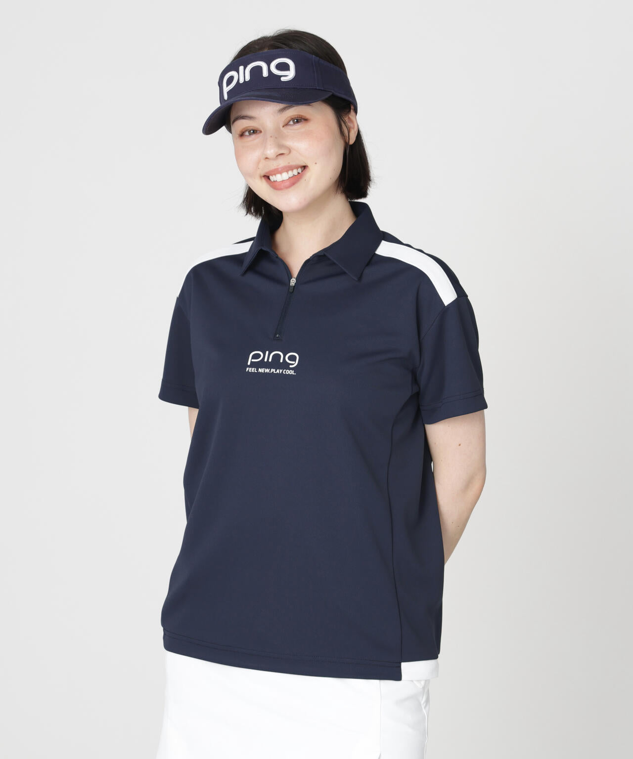 ［PING APPAREL］［吸水速乾・遮熱］オクタピンメッシュ半袖ハーフジップシャツ (LADIES)