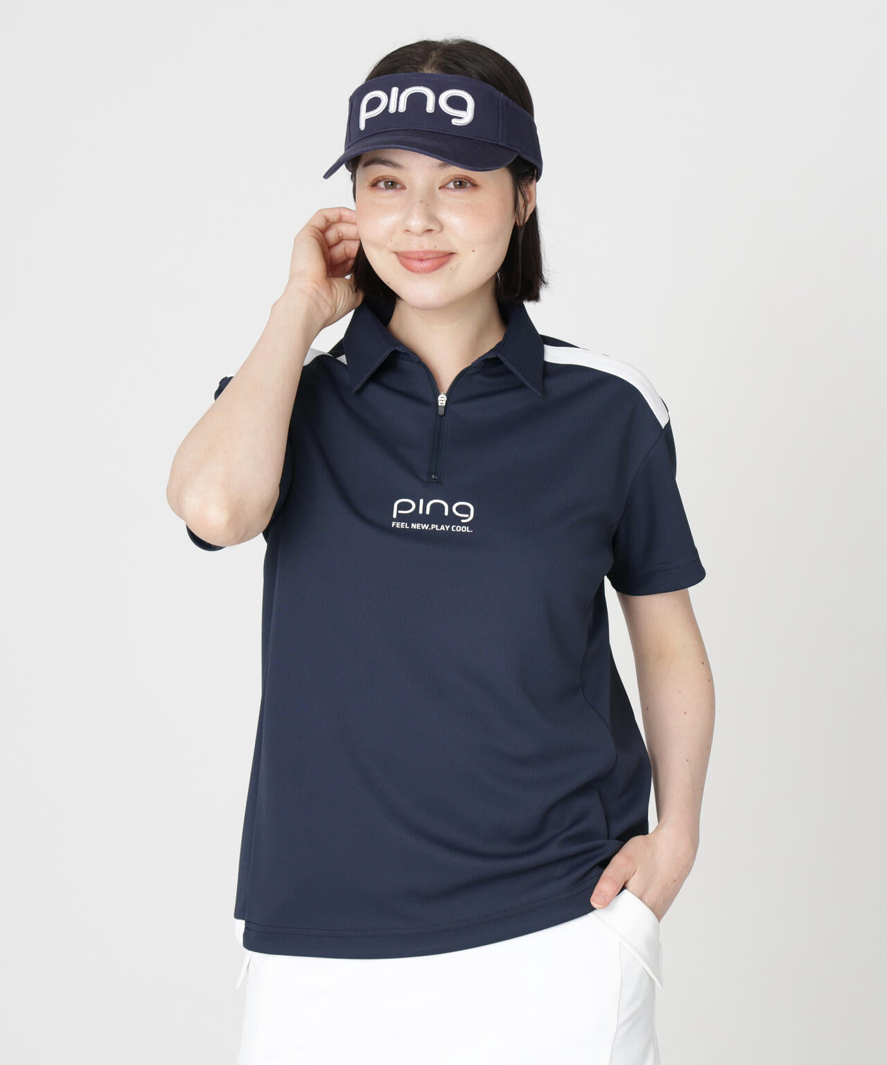 ［PING APPAREL］［吸水速乾・遮熱］オクタピンメッシュ半袖ハーフジップシャツ (LADIES)