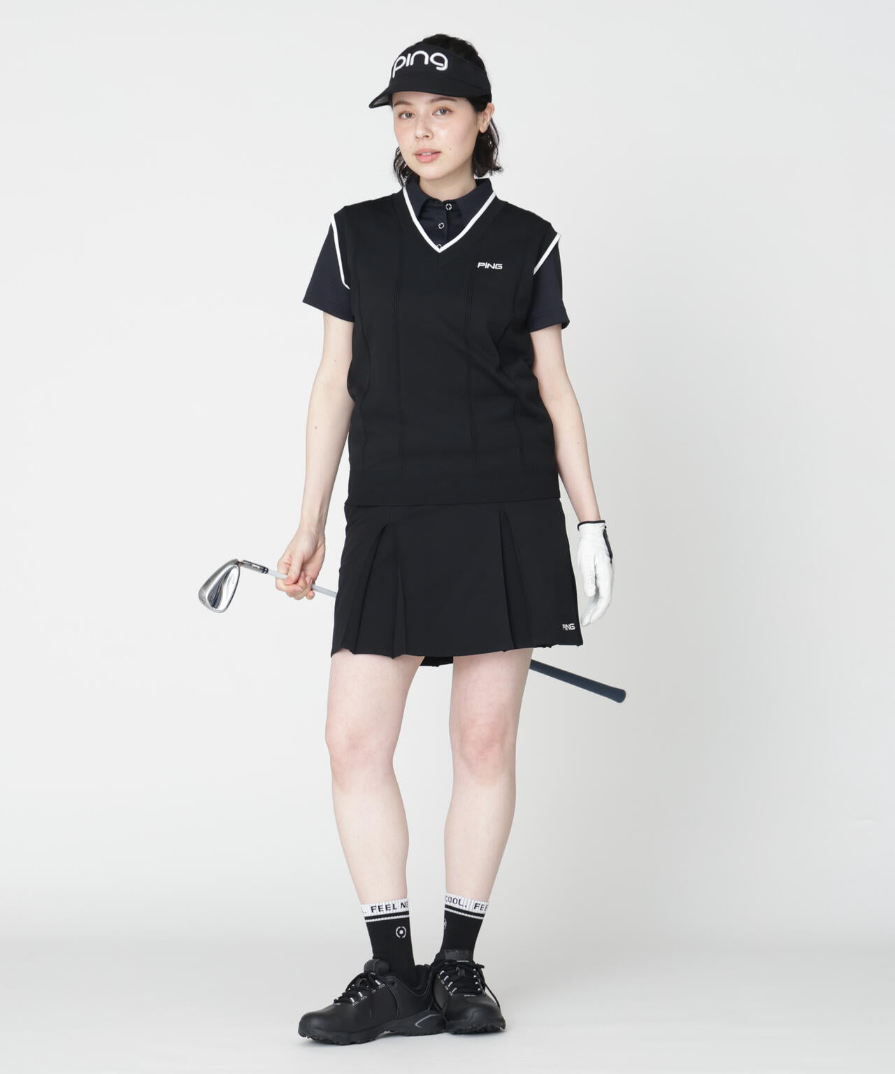 ［PING APPAREL］［吸水速乾・ストレッチ］三角幾何学柄ジャカード半袖ポロシャツ (LADIES)