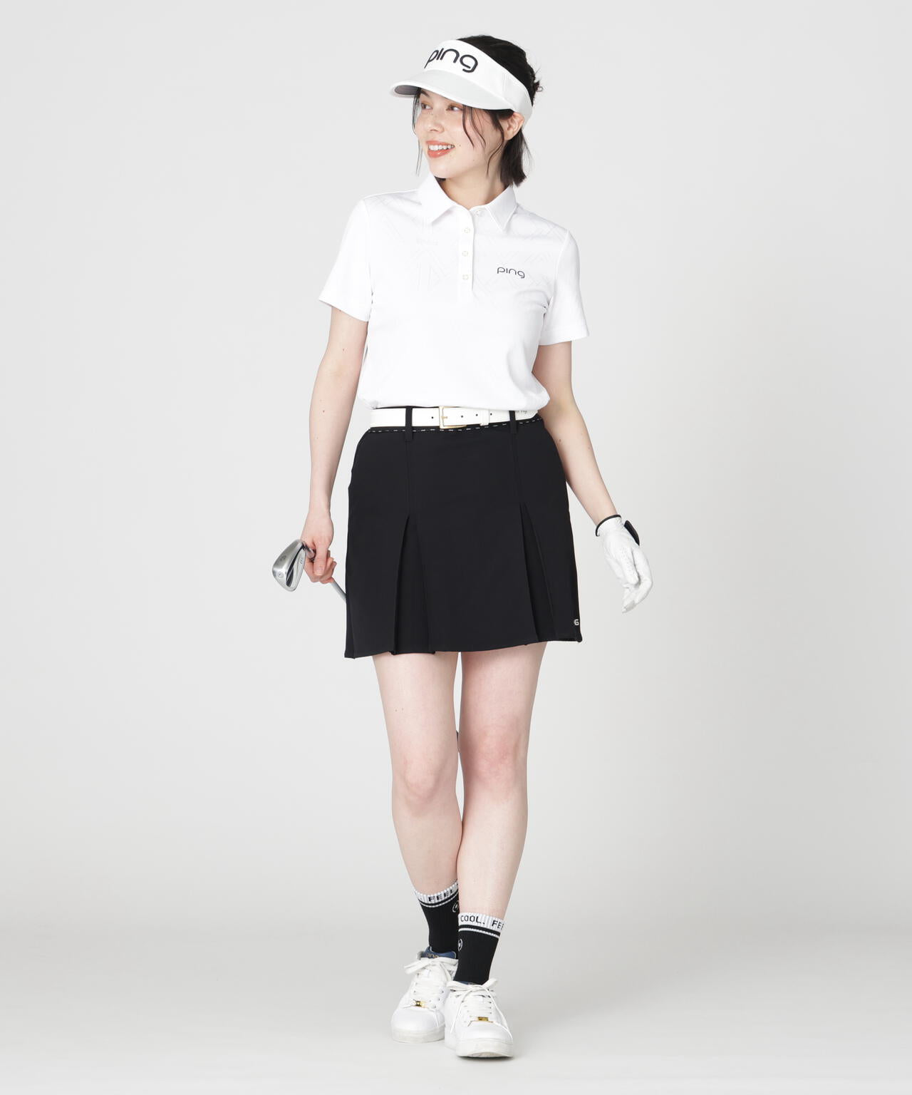 ［PING APPAREL］［吸水速乾・ストレッチ］三角幾何学柄ジャカード半袖ポロシャツ (LADIES)