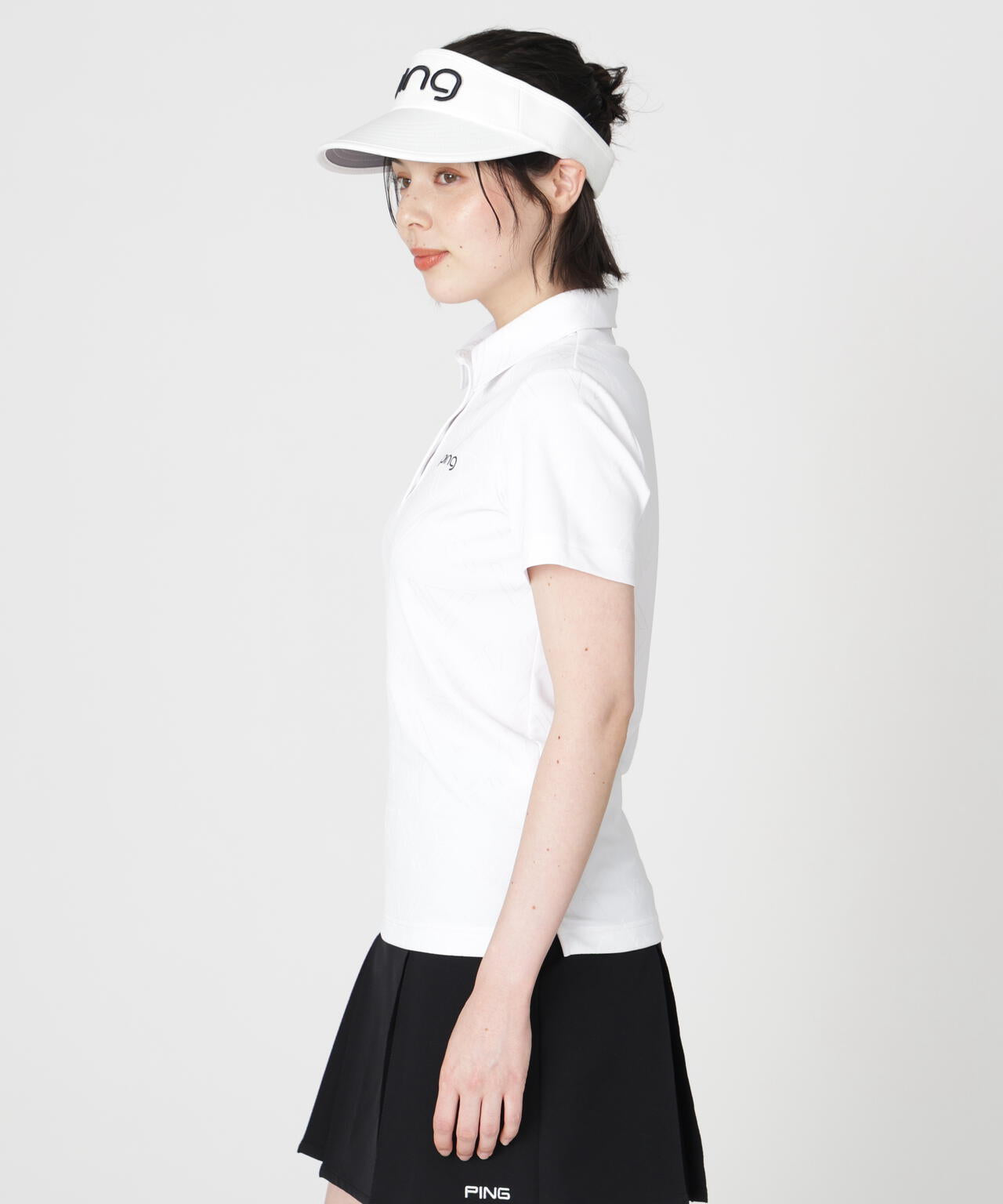［PING APPAREL］［吸水速乾・ストレッチ］三角幾何学柄ジャカード半袖ポロシャツ (LADIES)