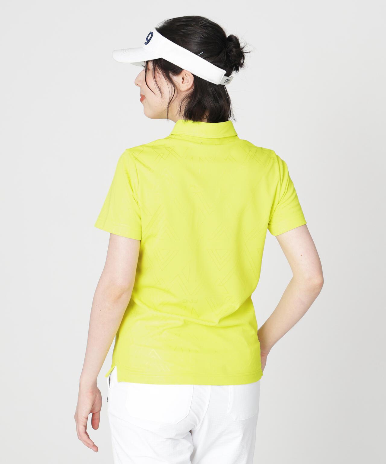 ［PING APPAREL］［吸水速乾・ストレッチ］三角幾何学柄ジャカード半袖ポロシャツ (LADIES)