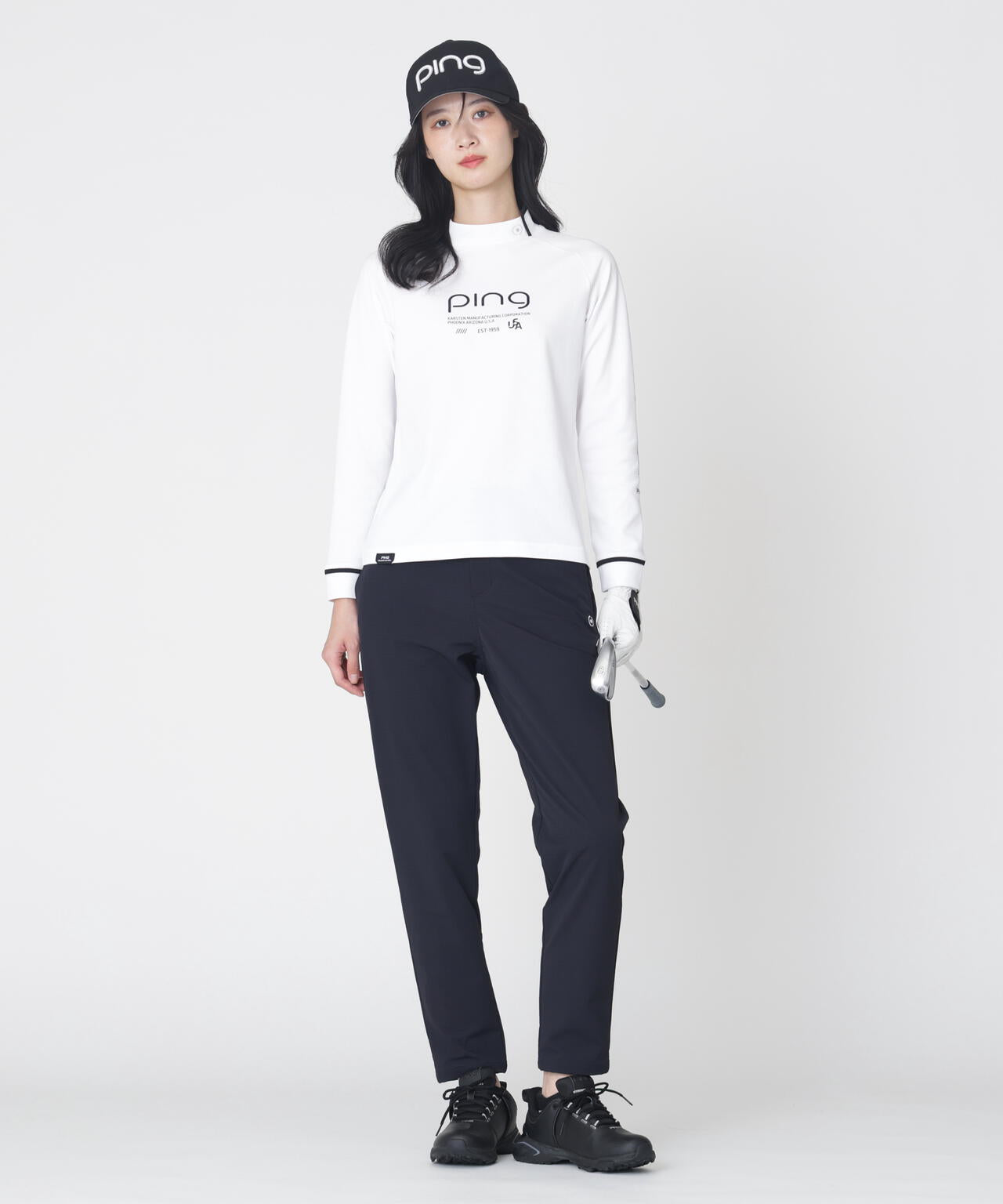 【PING APPAREL】格子リバーススクラムテック長袖ハイネックシャツ (LADIES)