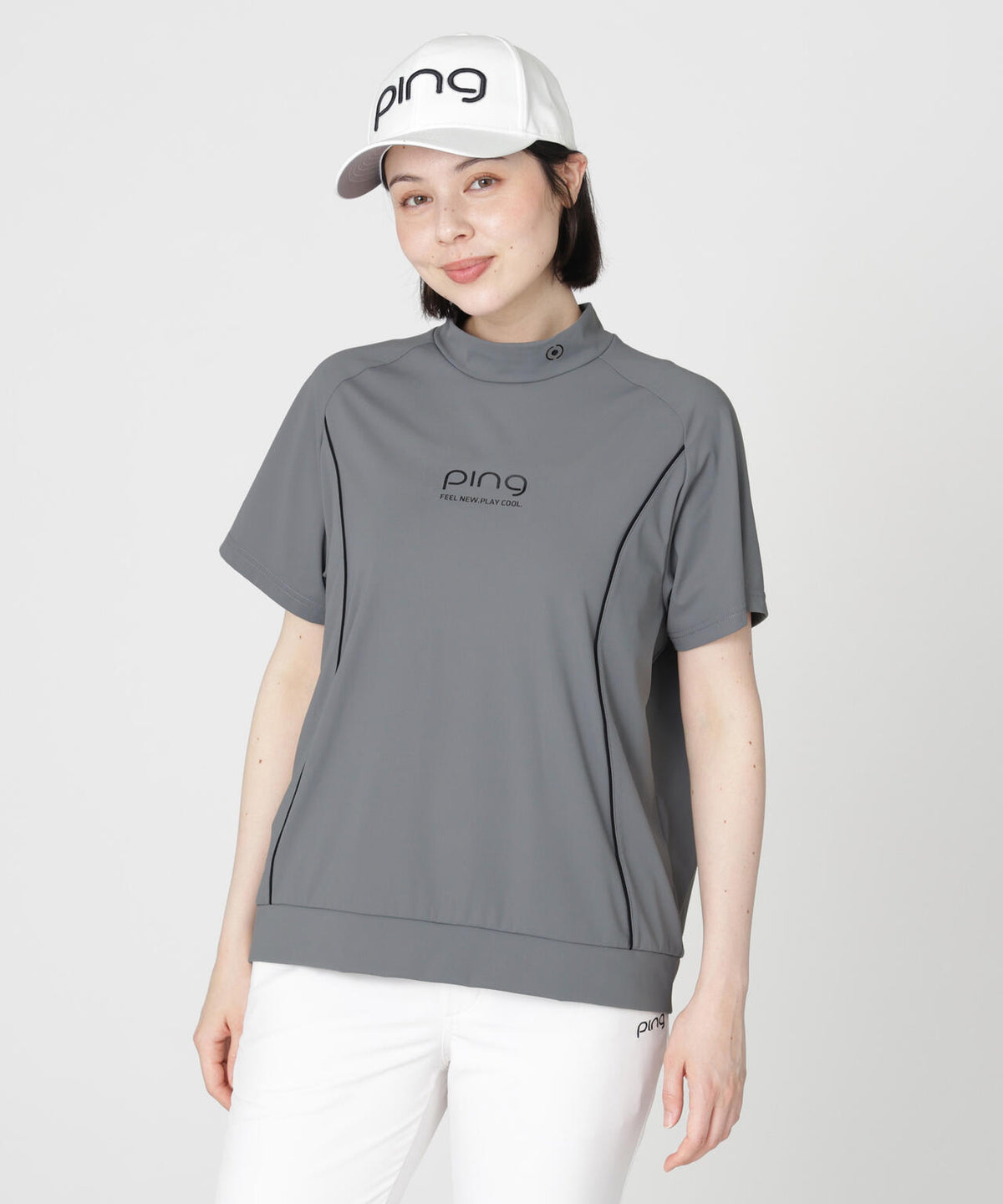 ［PING APPAREL］［接触冷感・UVカット］リラックス半袖ハイネックシャツ (LADIES)