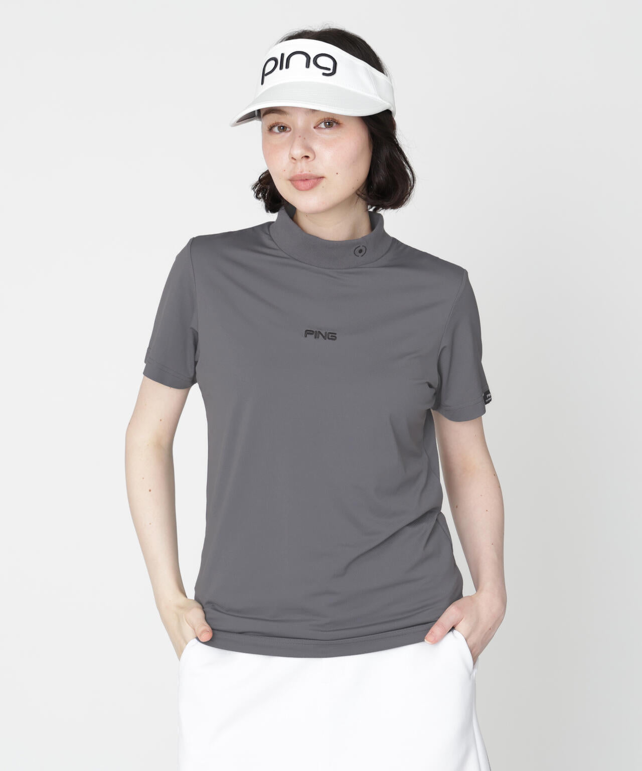 ［PING APPAREL］［接触冷感］ナイロンサッカー半袖ハイネックシャツ (LADIES)