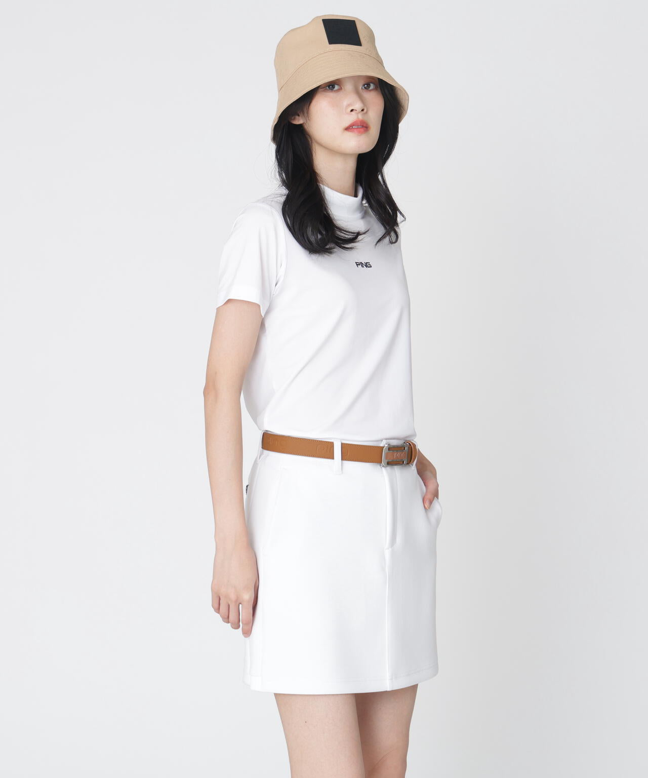 ［PING APPAREL］［接触冷感］ナイロンサッカー半袖ハイネックシャツ (LADIES)