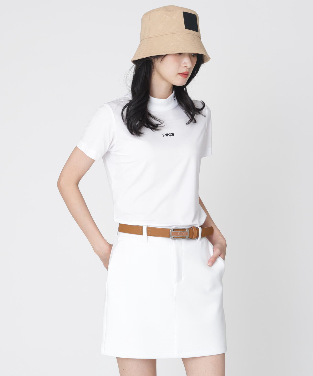 ［PING APPAREL］［接触冷感］ナイロンサッカー半袖ハイネックシャツ (LADIES)