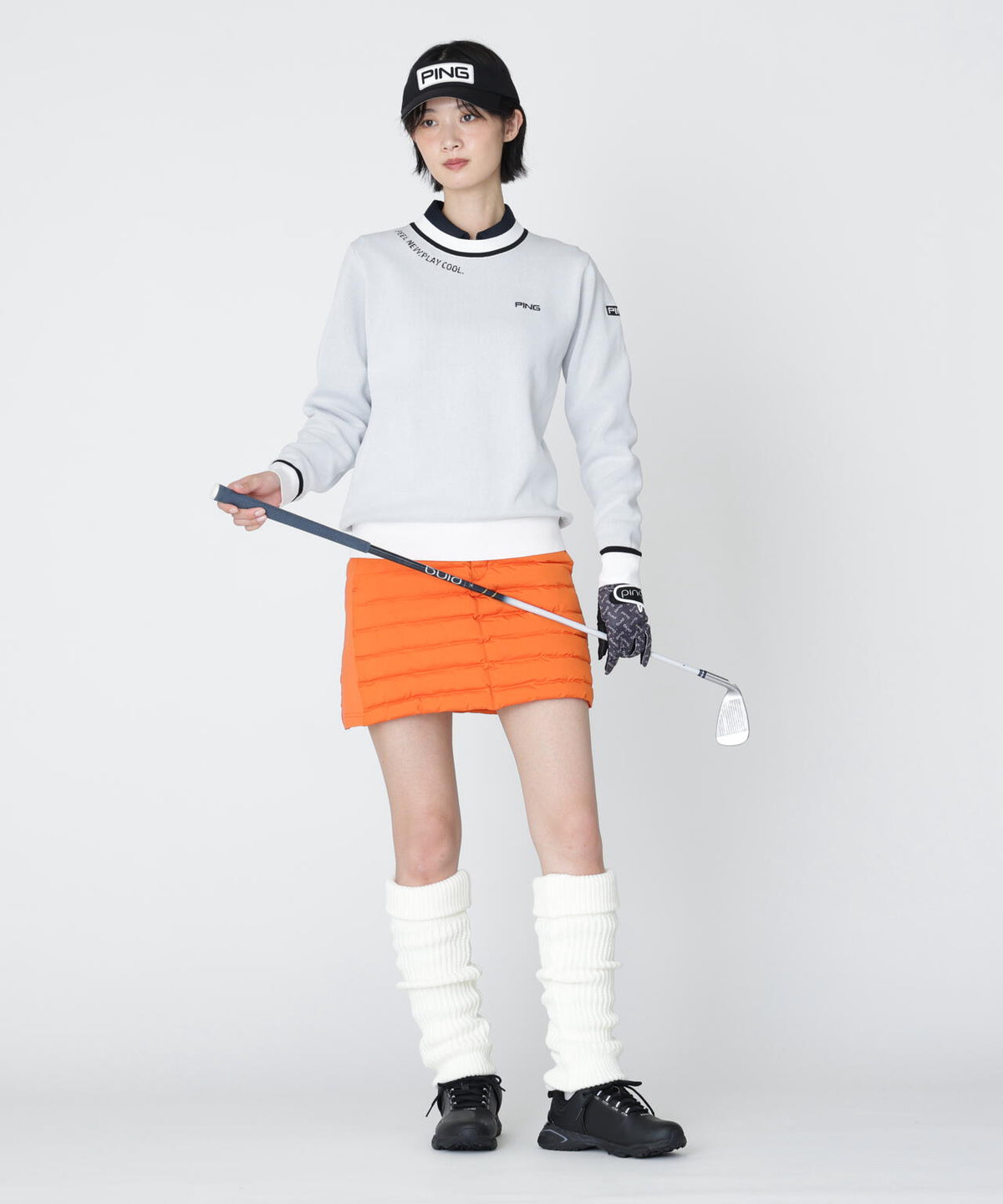 [PING APPAREL] [遮熱・UVカット] ネックロゴ薄手長袖クルーネックニットプルオーバー (LADIES)