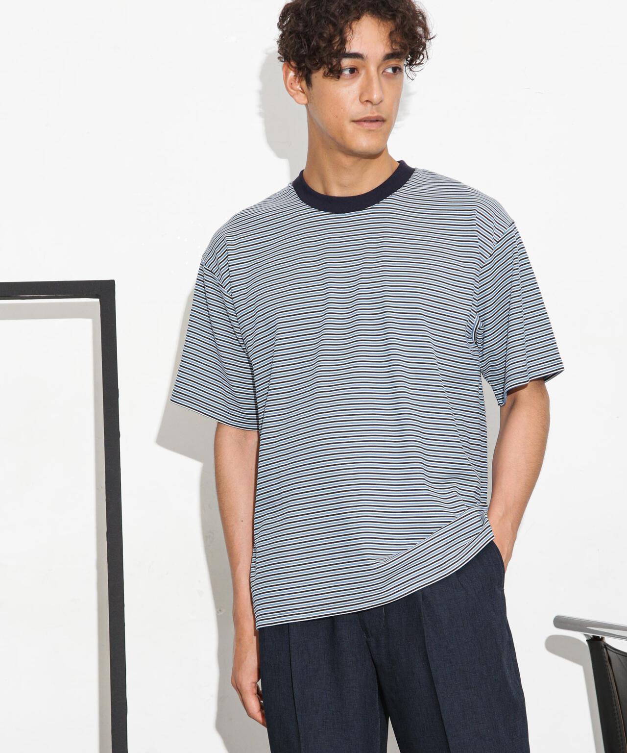 Anti Soaked 汗染み防止ボーダークルーネックT半袖