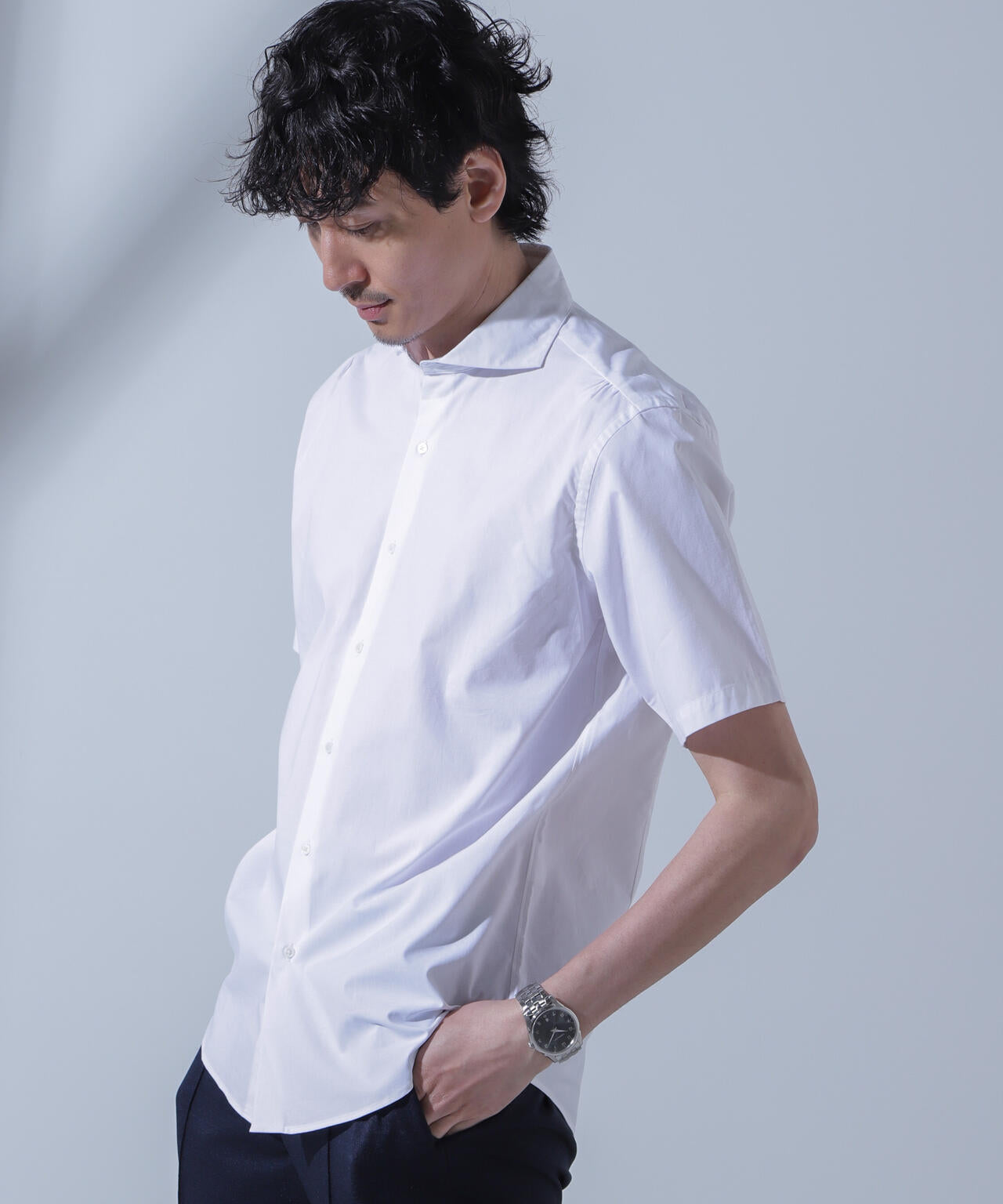「N SHIRTS」AntiSoaked(R)汗染み防止ホリゾンタルカラーシャツ半袖