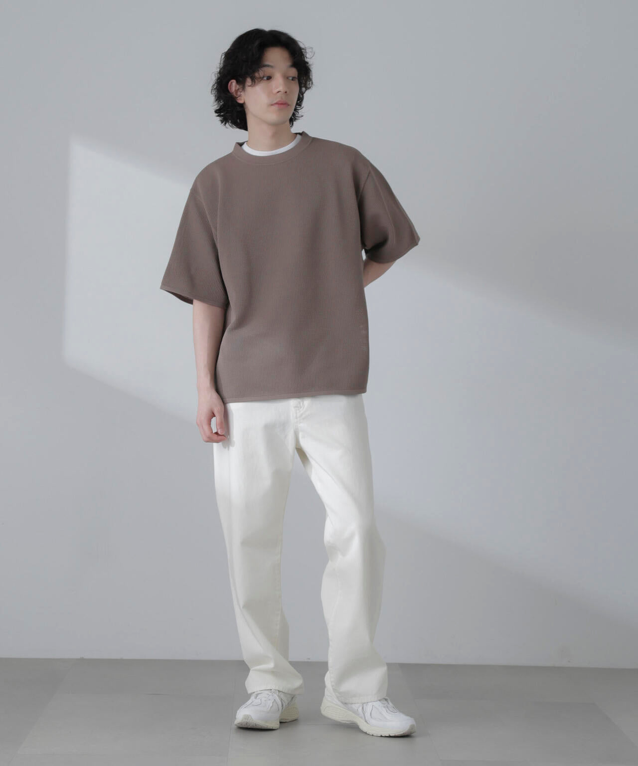 ポリメッシュリラックスクルーネックニットTシャツ