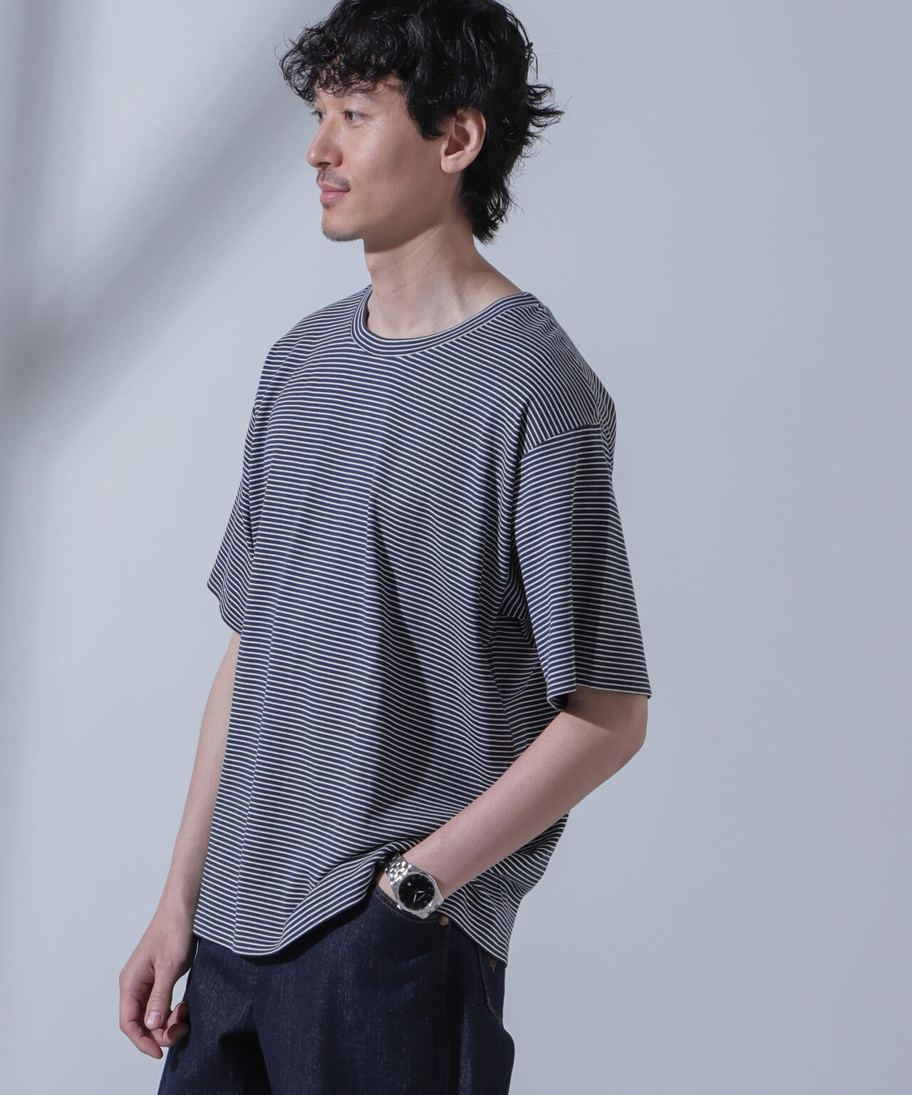 Anti Soaked(R)  汗染み防止 ピンボーダークルーネックTシャツ