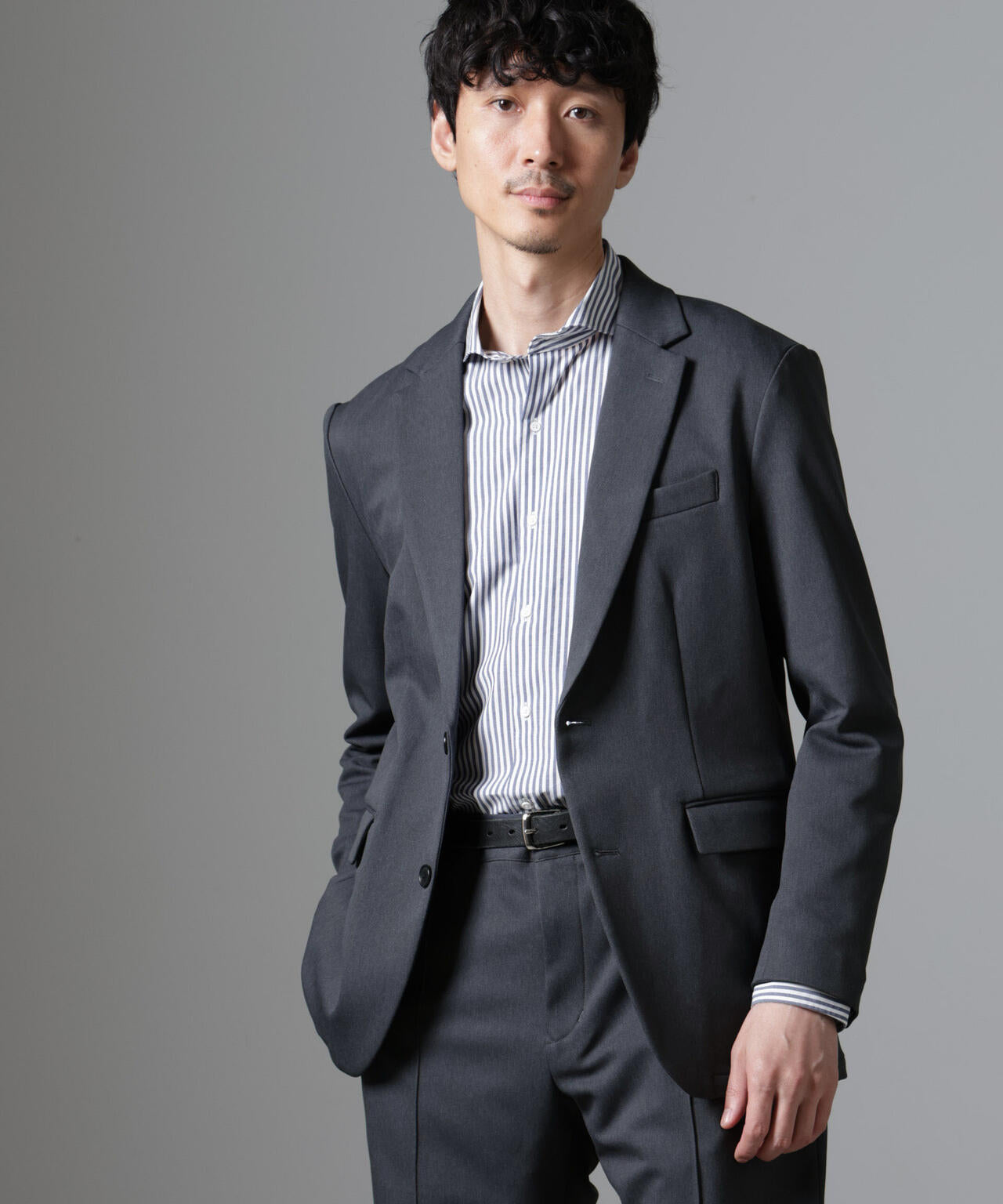 「N JACKET BASIC」CATINA(R)メランジ二重織ツイルストレッチジャケット(セットアップ可)