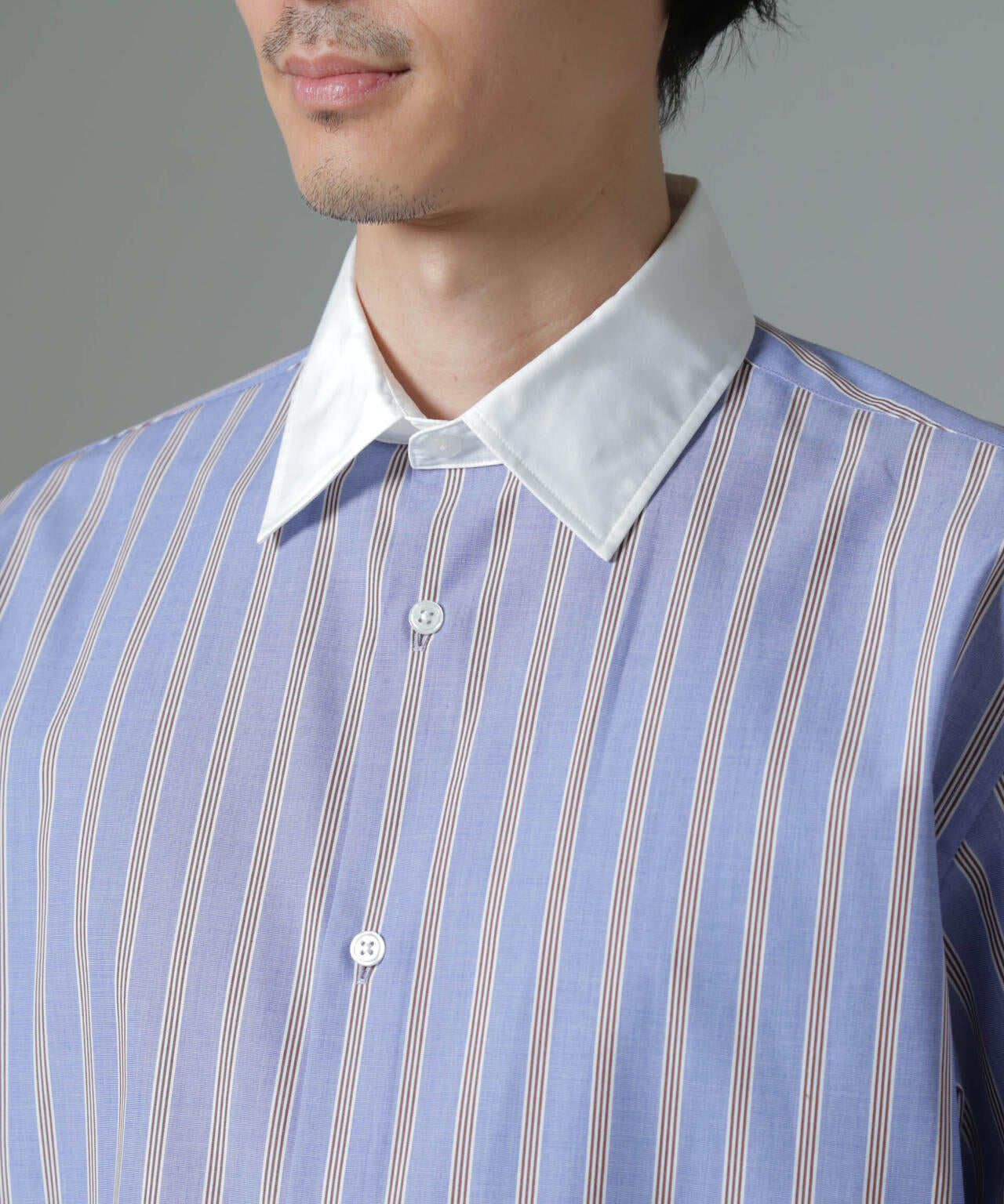 セミワイドストライプクレリックシャツ