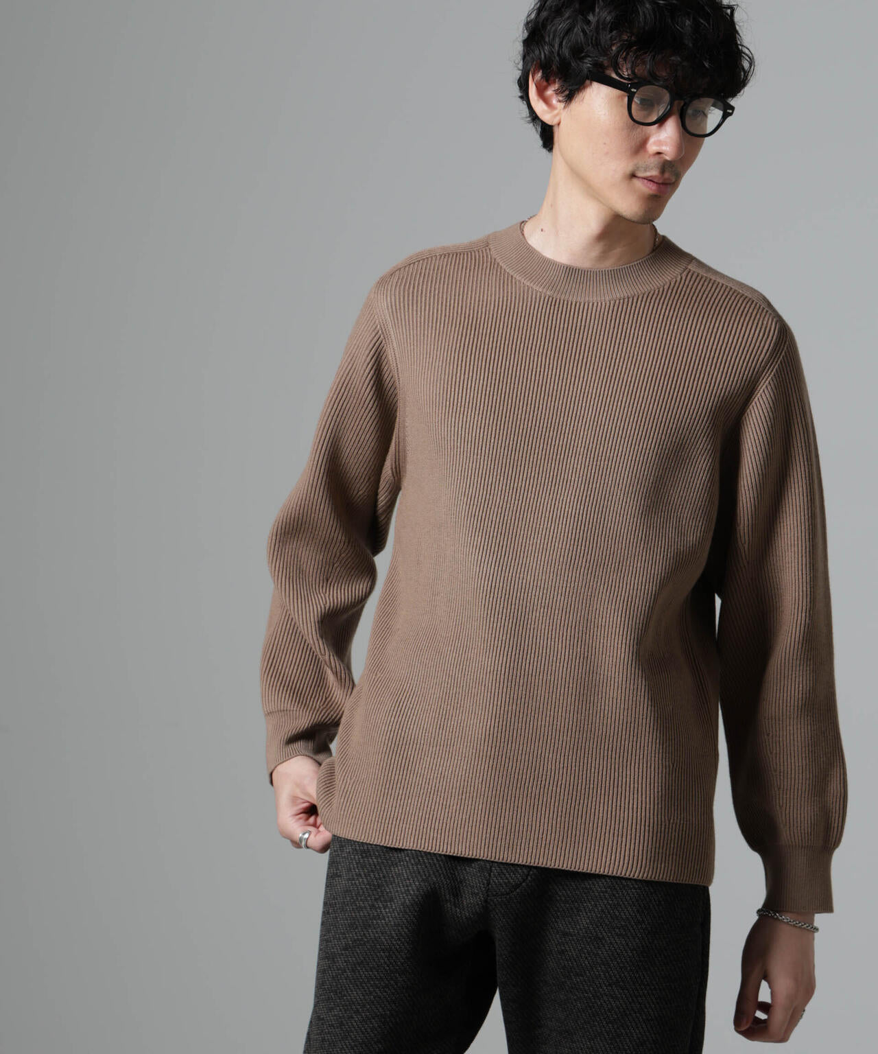 両畦スポンディッシュクルーネックセーター