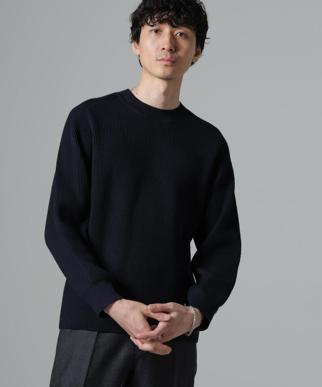 両畦スポンディッシュクルーネックセーター