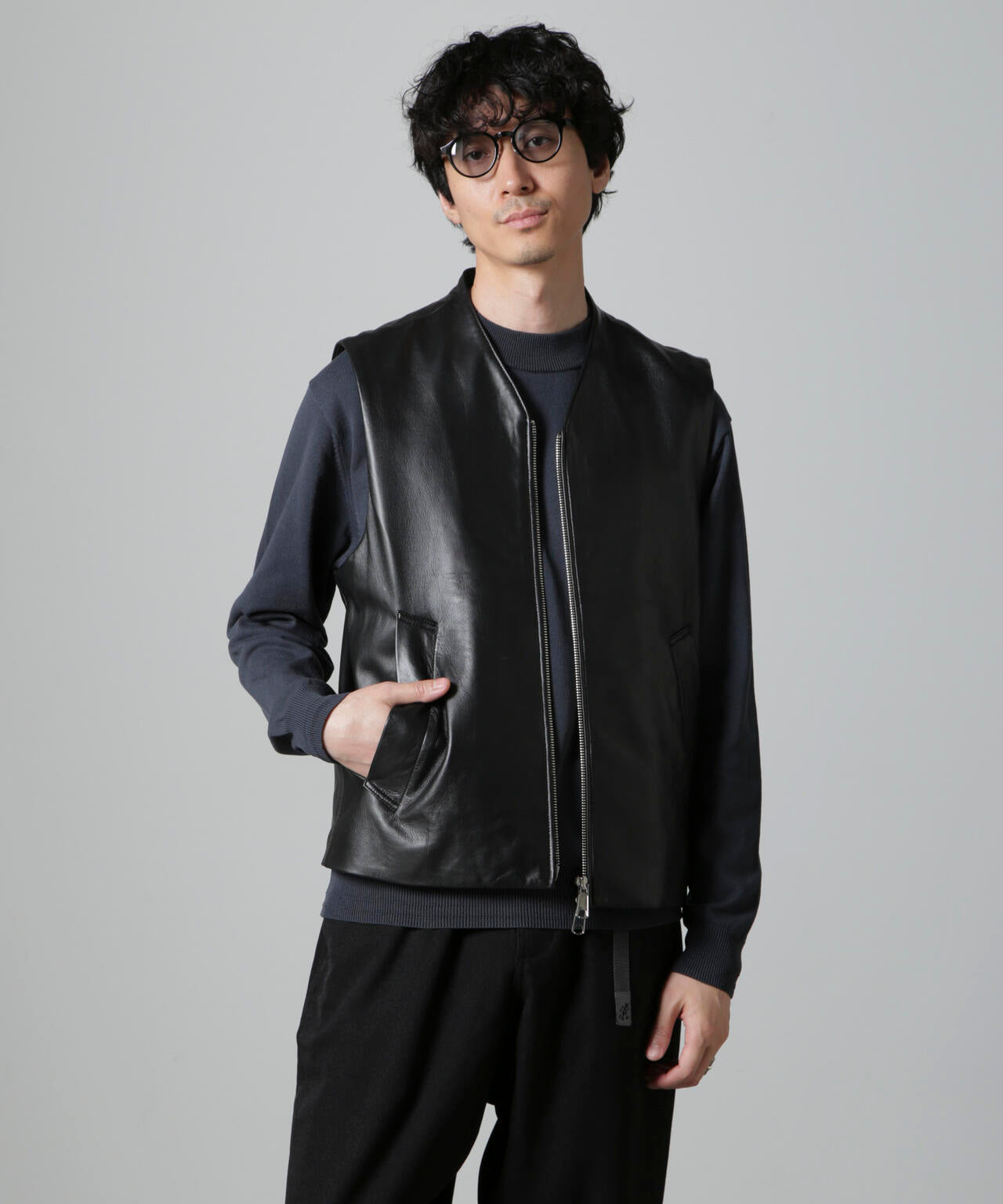 Lamb nappa ジップレザージレ