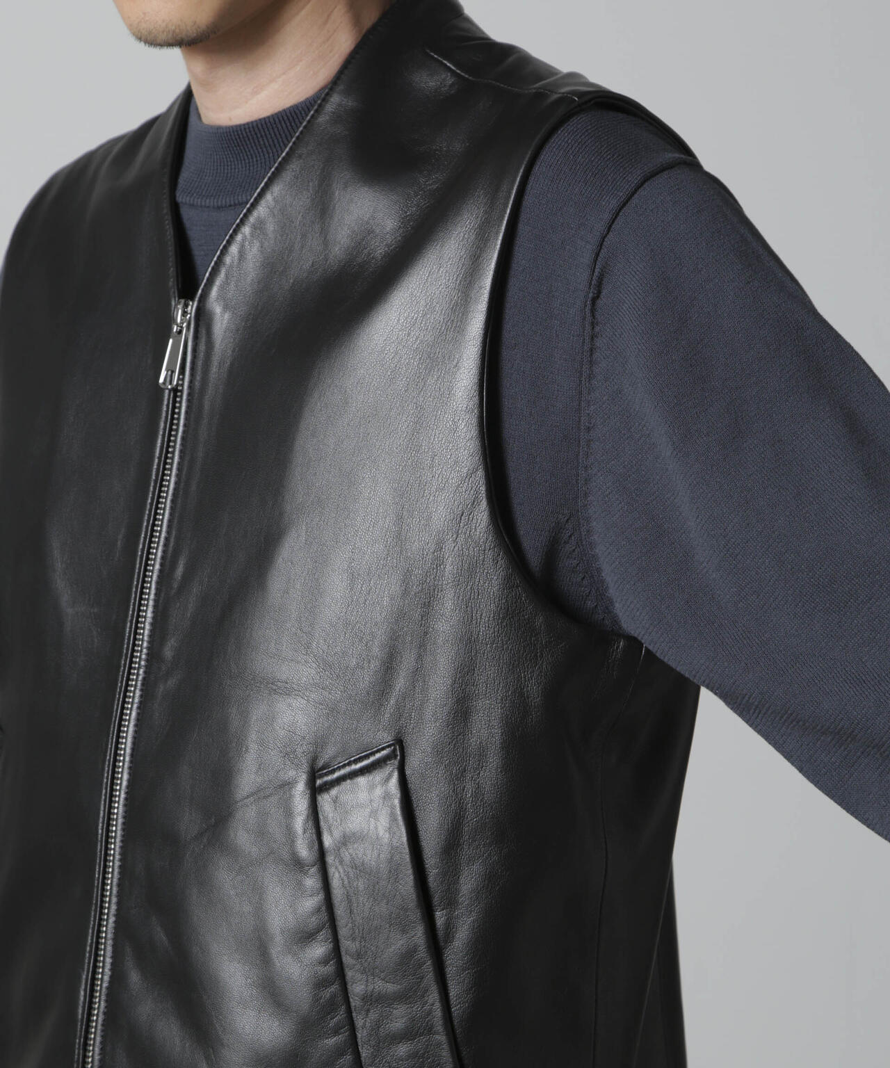 Lamb nappa ジップレザージレ
