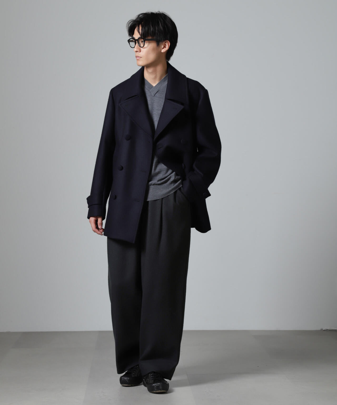 「100%ウール」2タックワイドパンツ