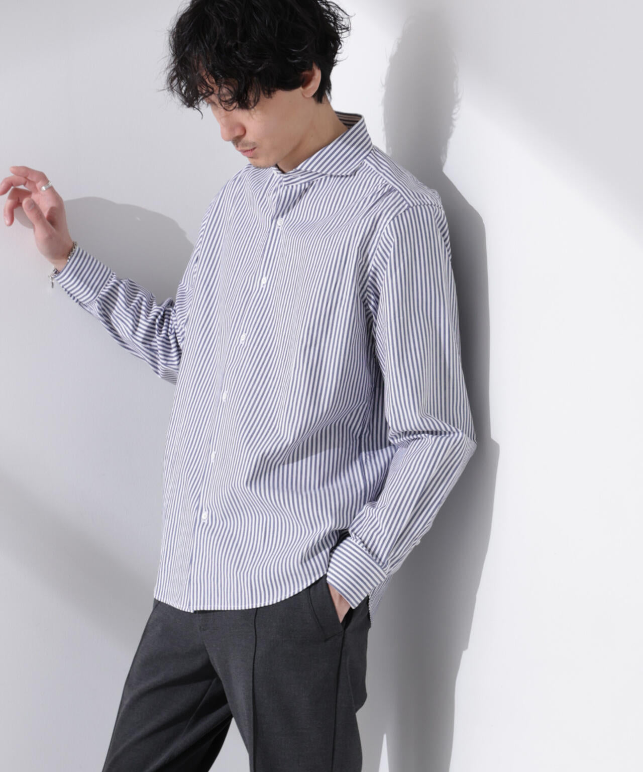 ｢N shirt｣Anti Soaked(R) 汗染み防止ホリゾンタルカラーシャツ長袖