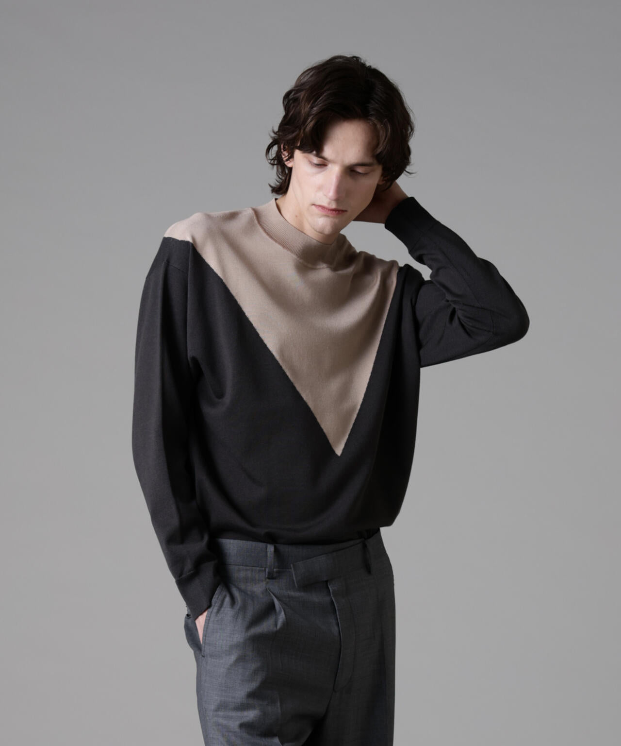 「ASSEMBLANC」シルクブレンドカラーブロックモックニット