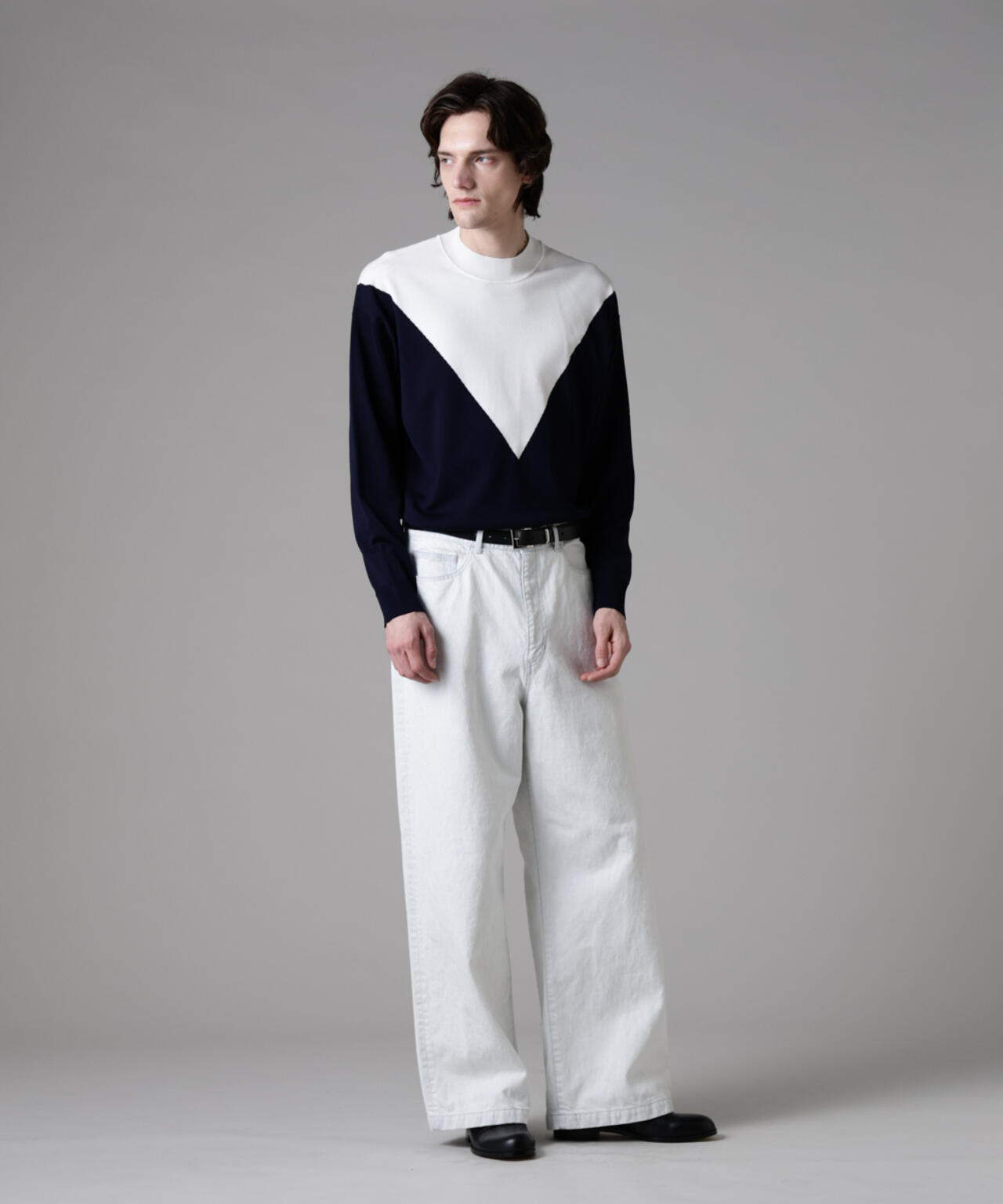 「ASSEMBLANC」シルクブレンドカラーブロックモックニット