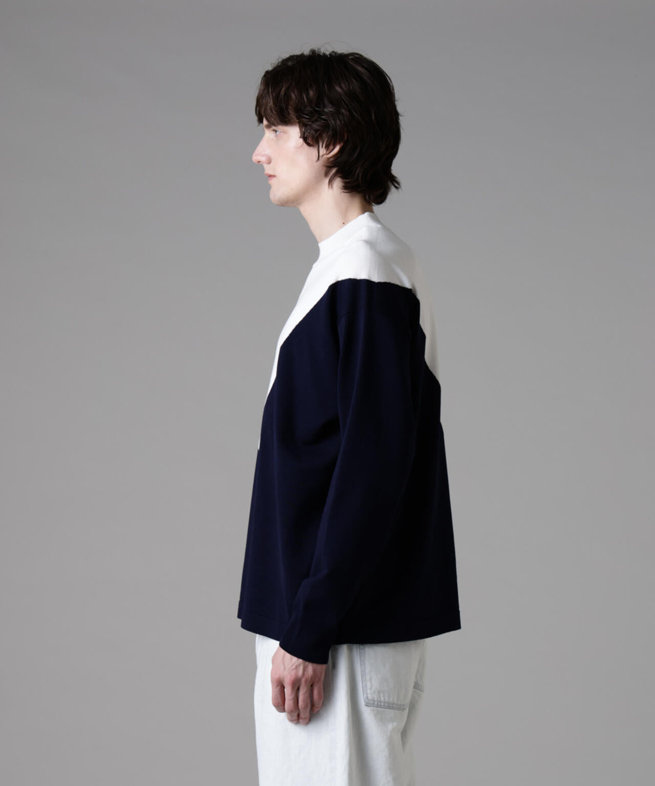 「ASSEMBLANC」シルクブレンドカラーブロックモックニット