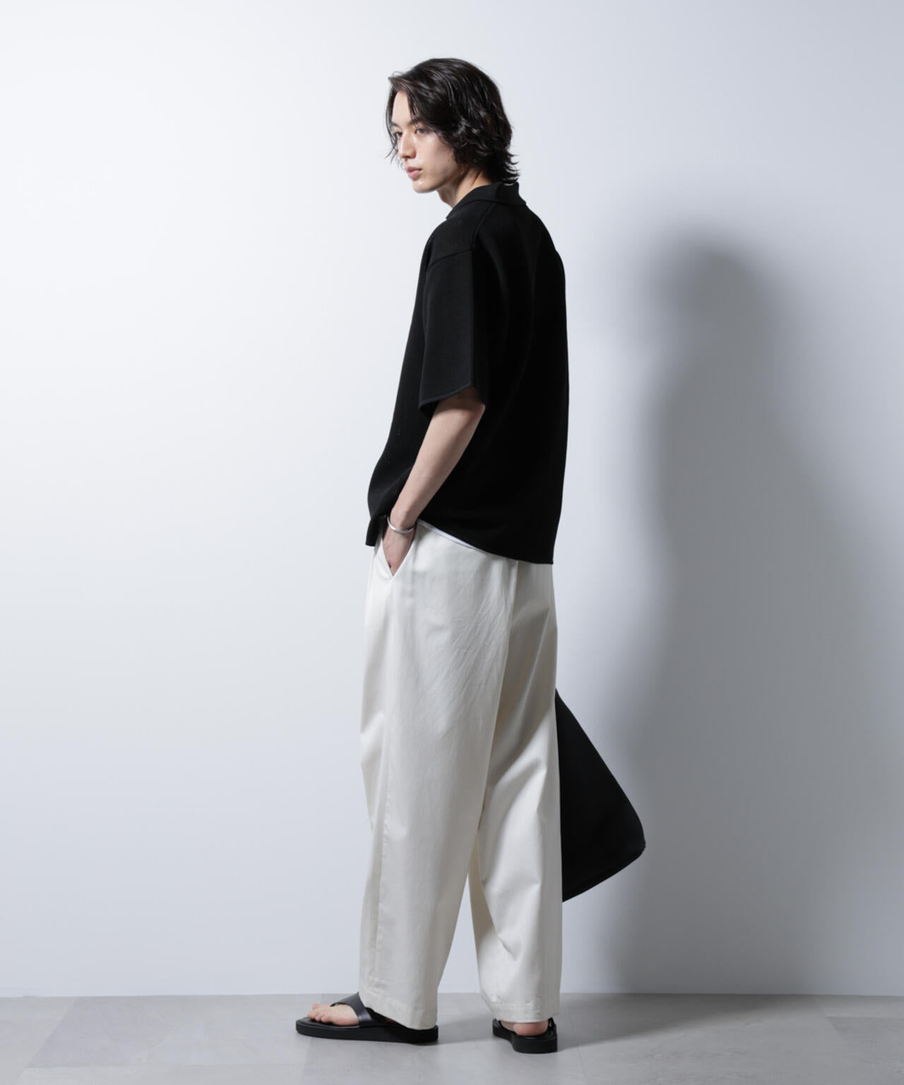 スポンディッシュ メッシュオープンカラーニットシャツ