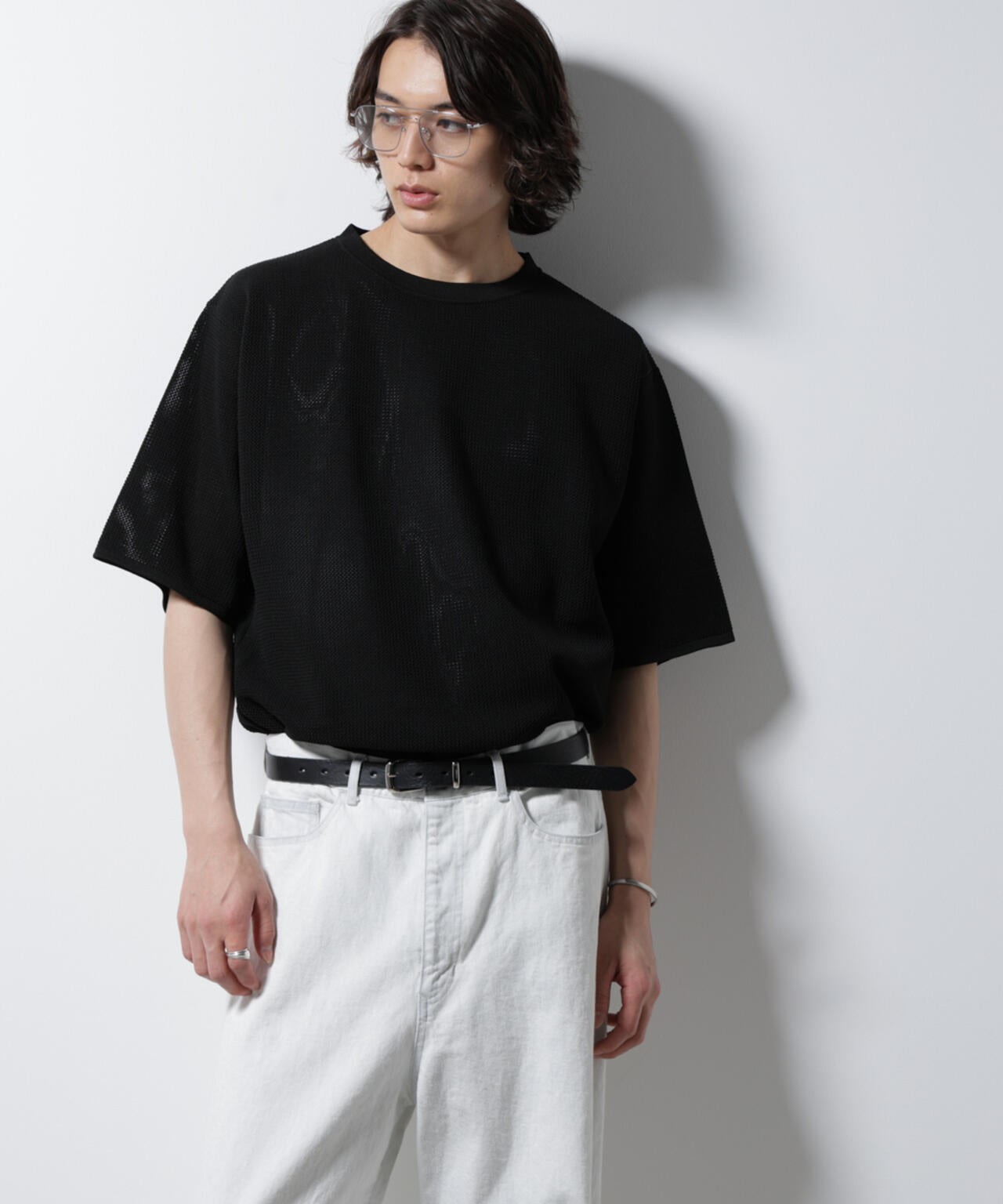 スポンディッシュ メッシュ クルーネックニットTEE