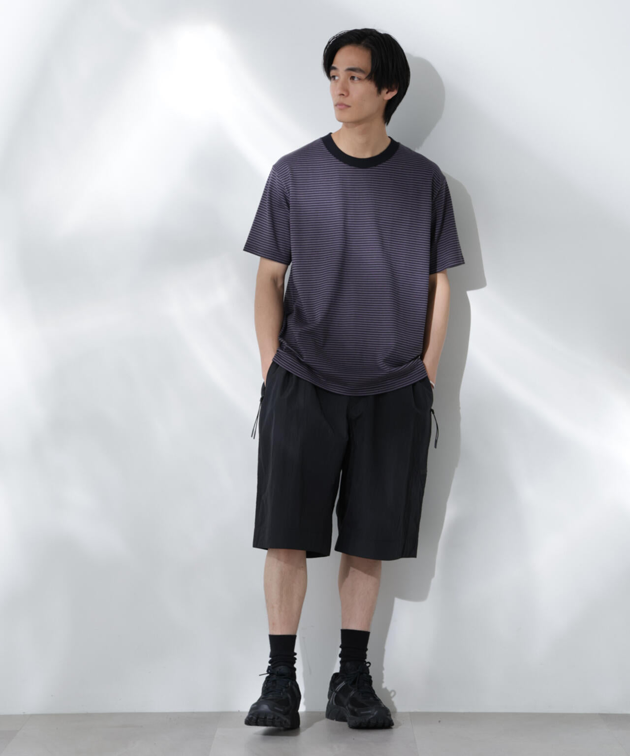 Anti Soaked(R)  汗染み防止 ボーダーミドルシルエットTシャツ