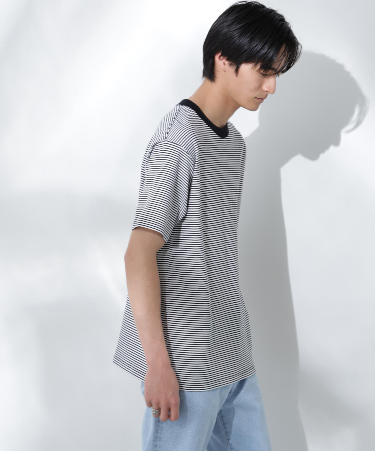 Anti Soaked(R)  汗染み防止 ボーダーミドルシルエットTシャツ