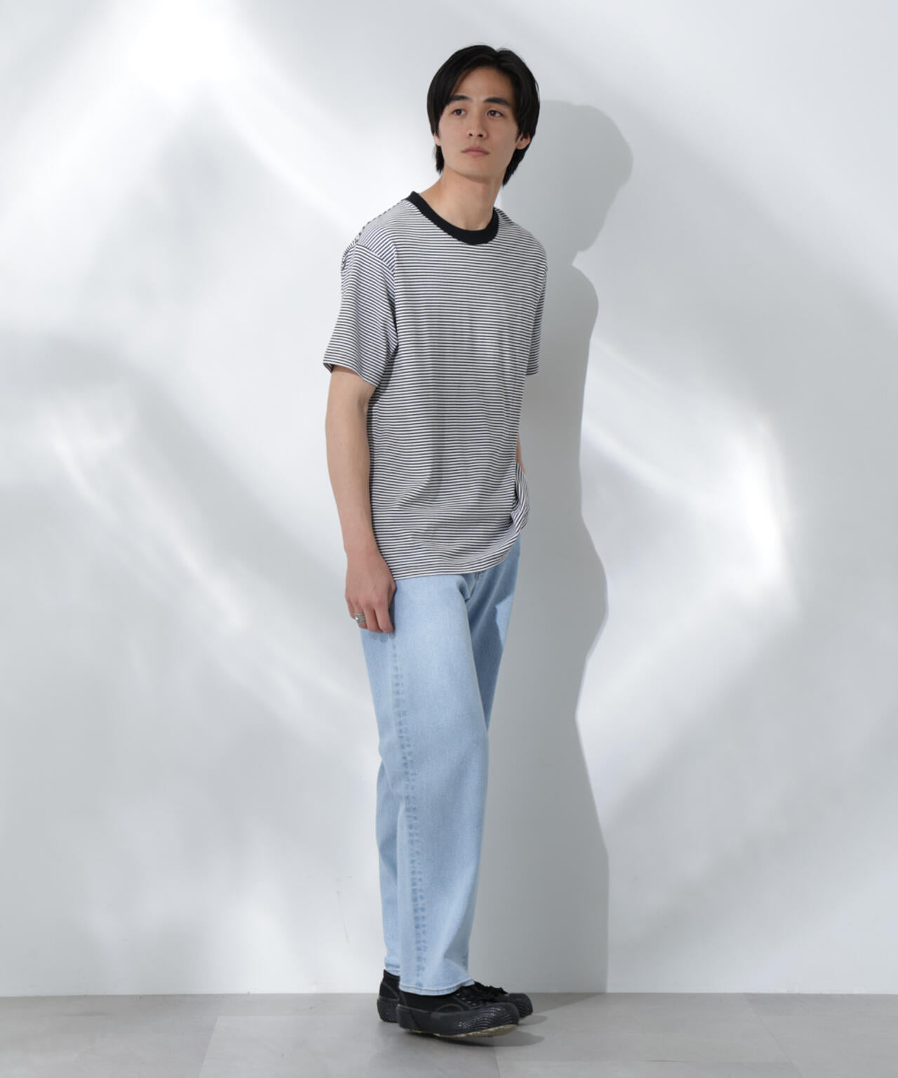 Anti Soaked(R)  汗染み防止 ボーダーミドルシルエットTシャツ