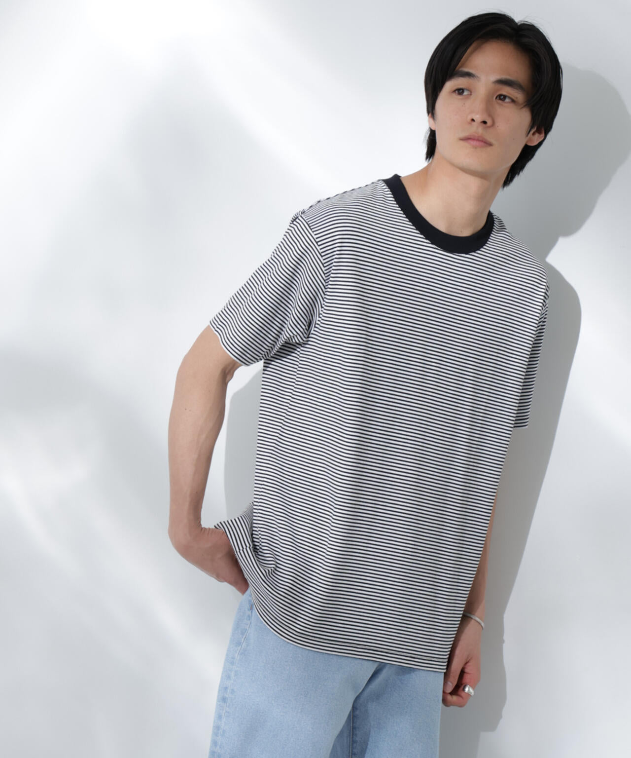 Anti Soaked(R)  汗染み防止 ボーダーミドルシルエットTシャツ