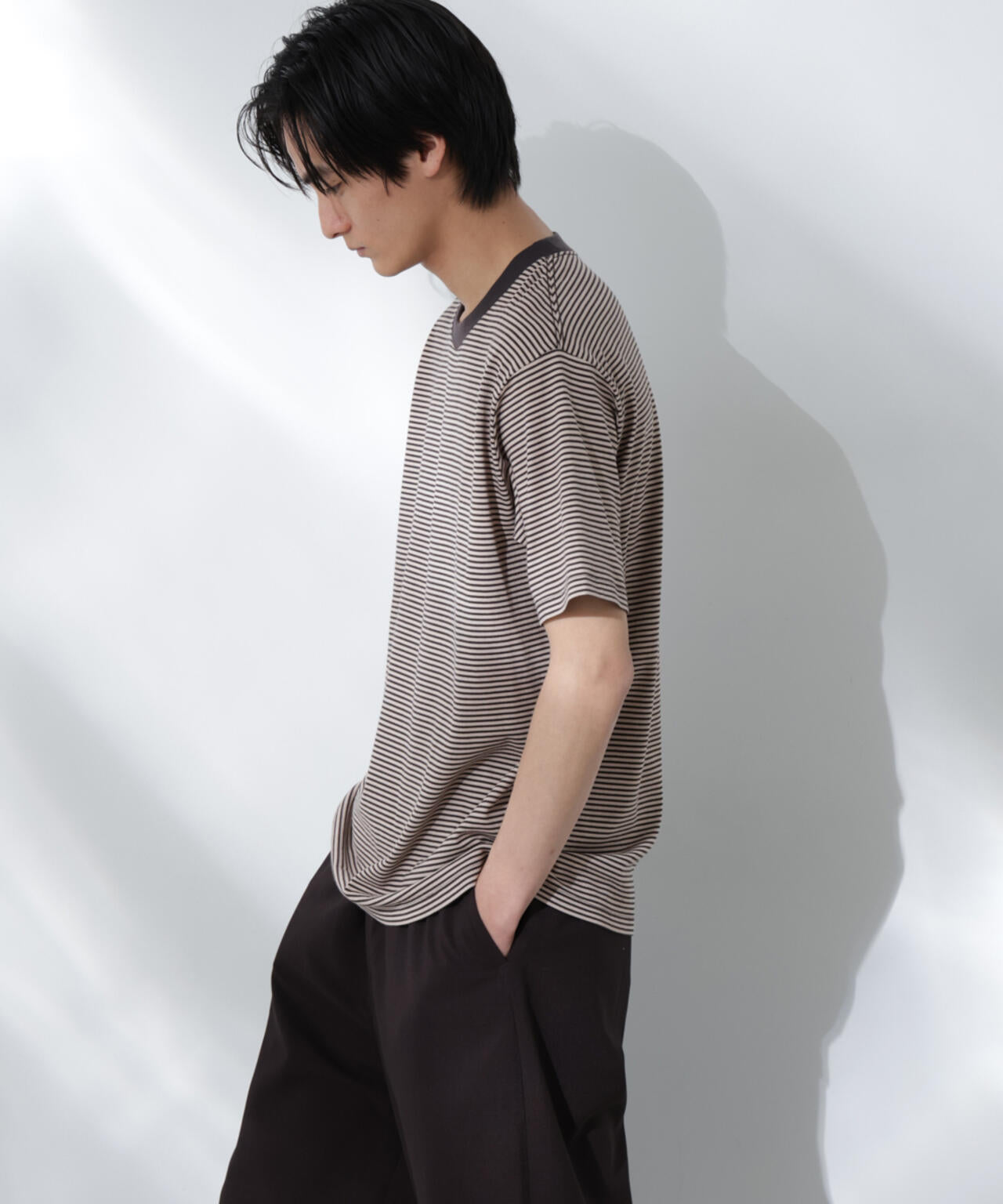 Anti Soaked(R)  汗染み防止 ボーダーミドルシルエットTシャツ
