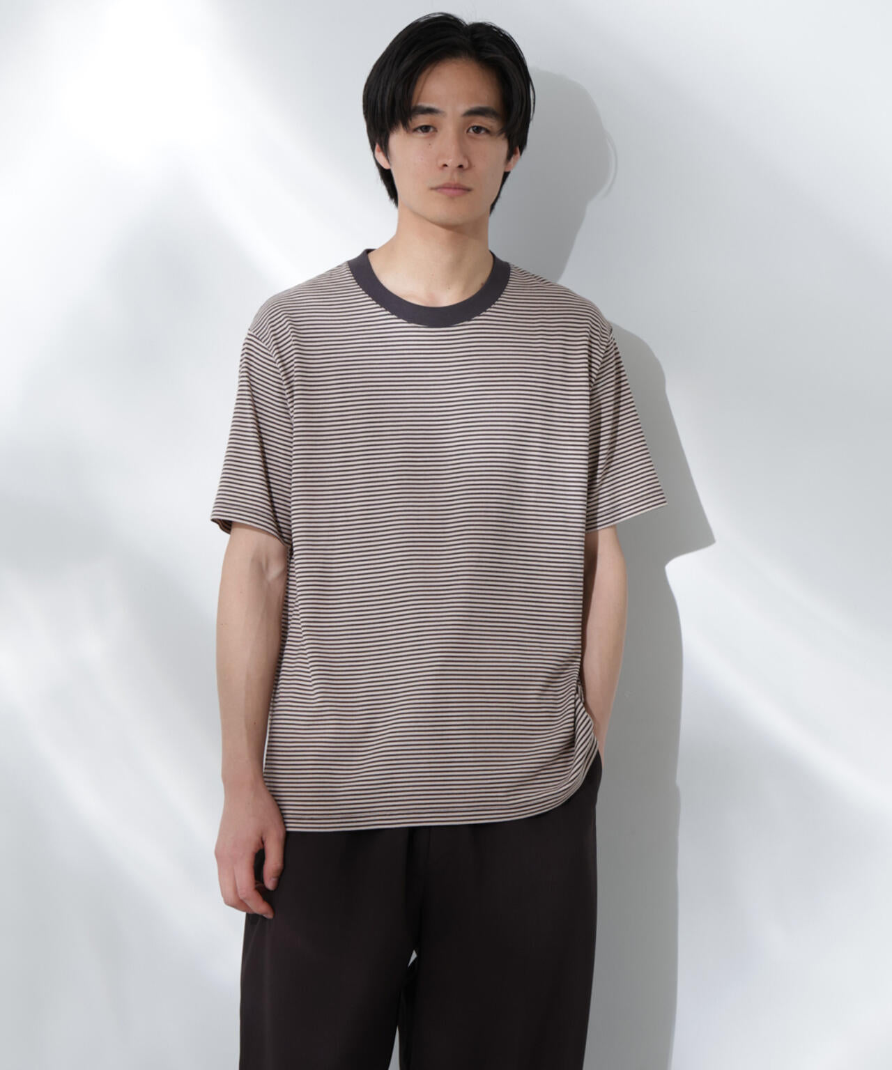 Anti Soaked(R)  汗染み防止 ボーダーミドルシルエットTシャツ