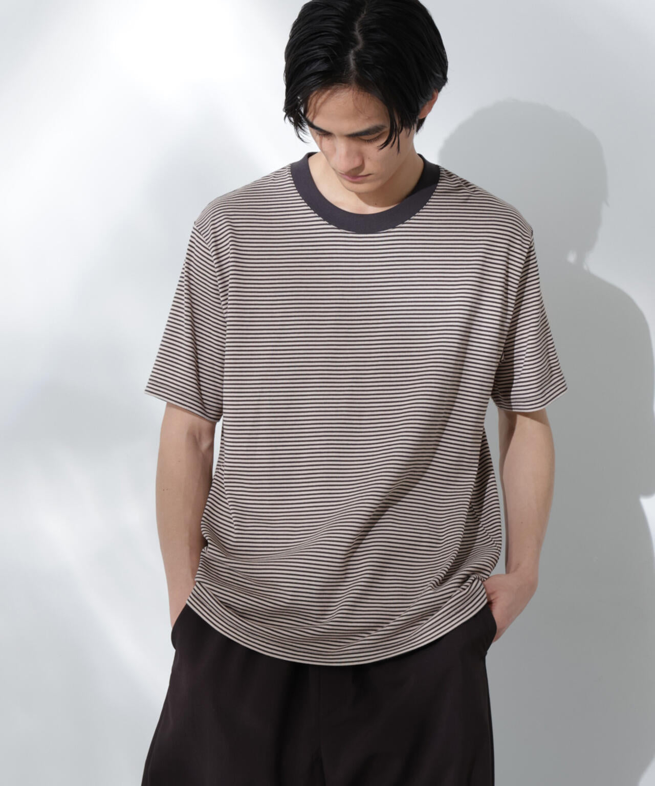 Anti Soaked(R)  汗染み防止 ボーダーミドルシルエットTシャツ