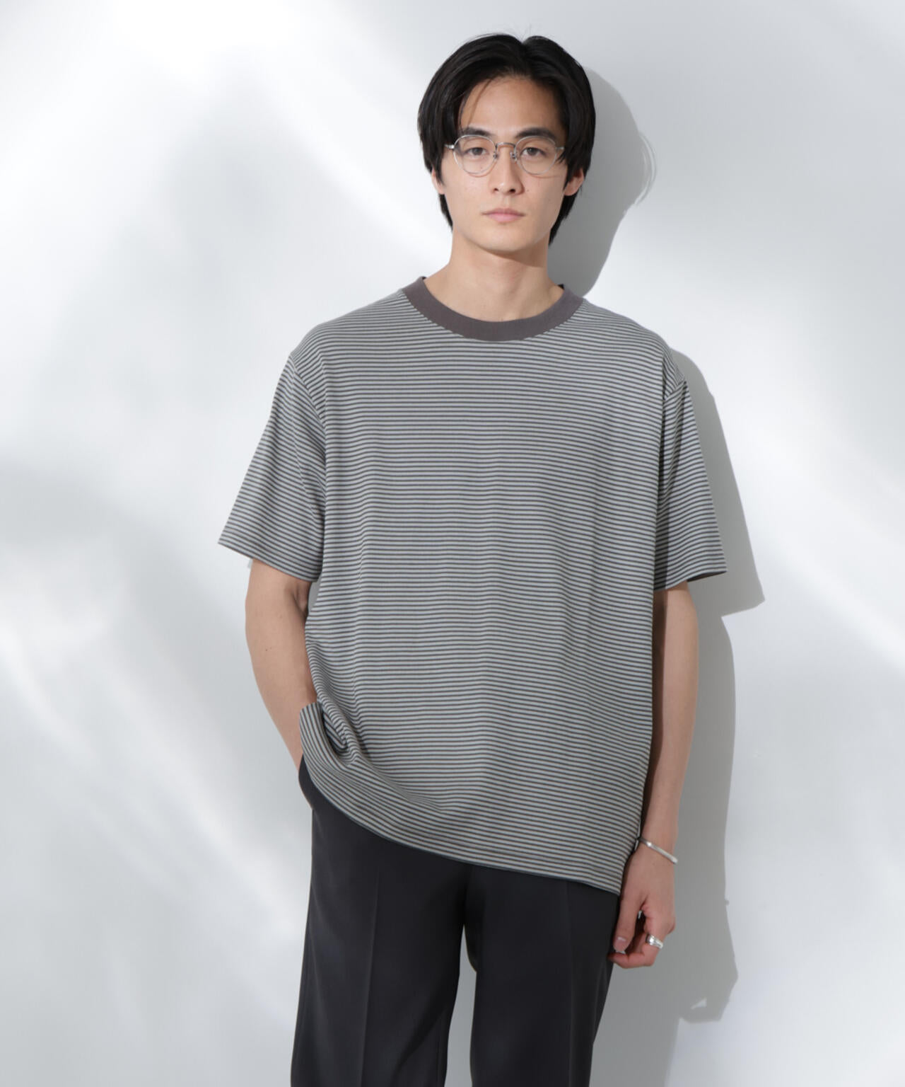 Anti Soaked(R)  汗染み防止 ボーダーミドルシルエットTシャツ