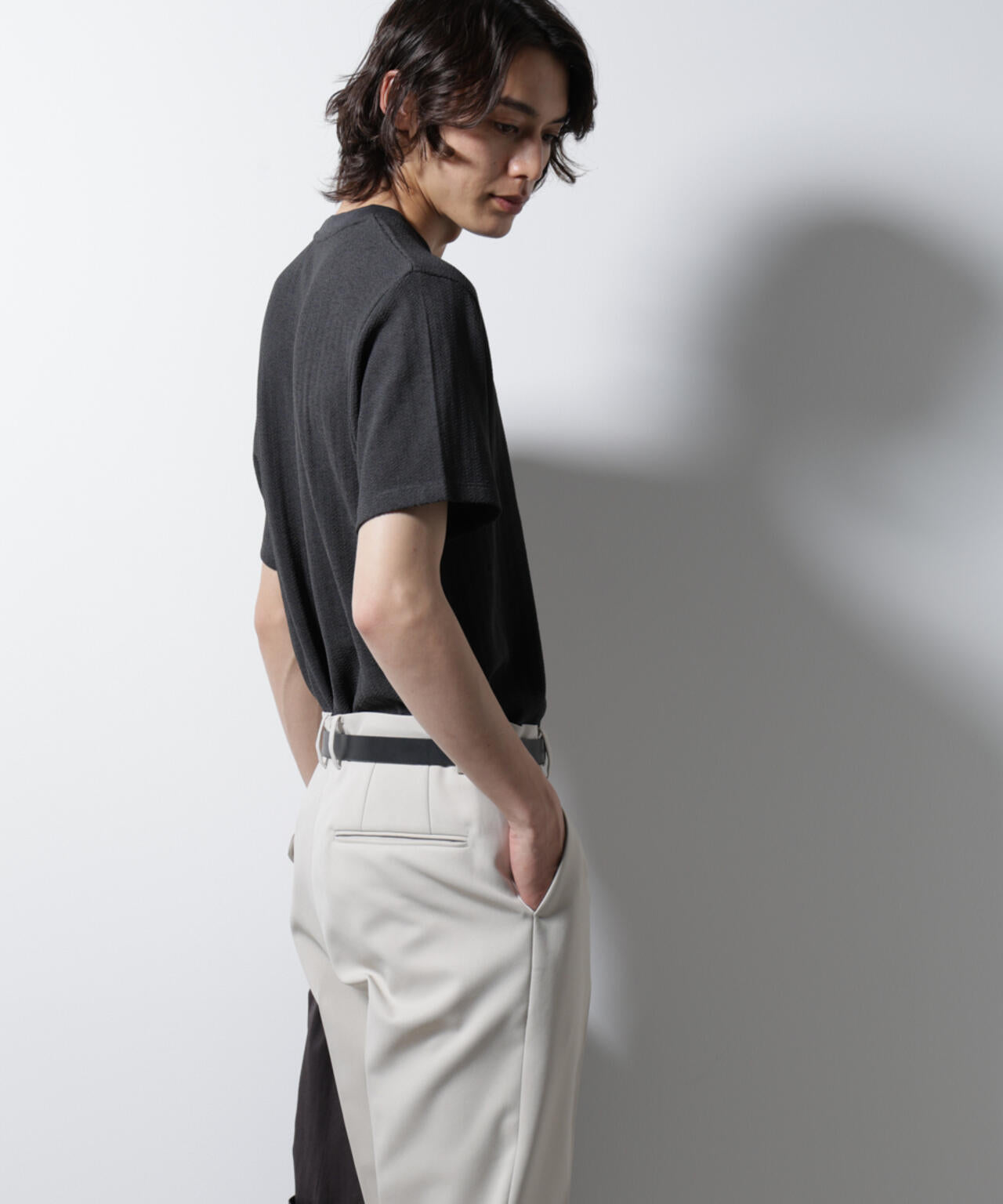 ｢Damerino｣ヘリンボンクルーネックTシャツ/防シワ・吸水速乾・UVカット