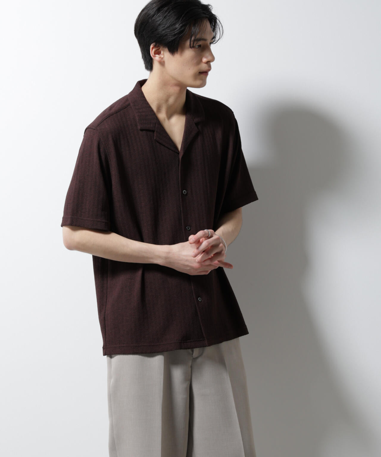 「Damerino」 ヘリンボン オープンカラーシャツ 半袖