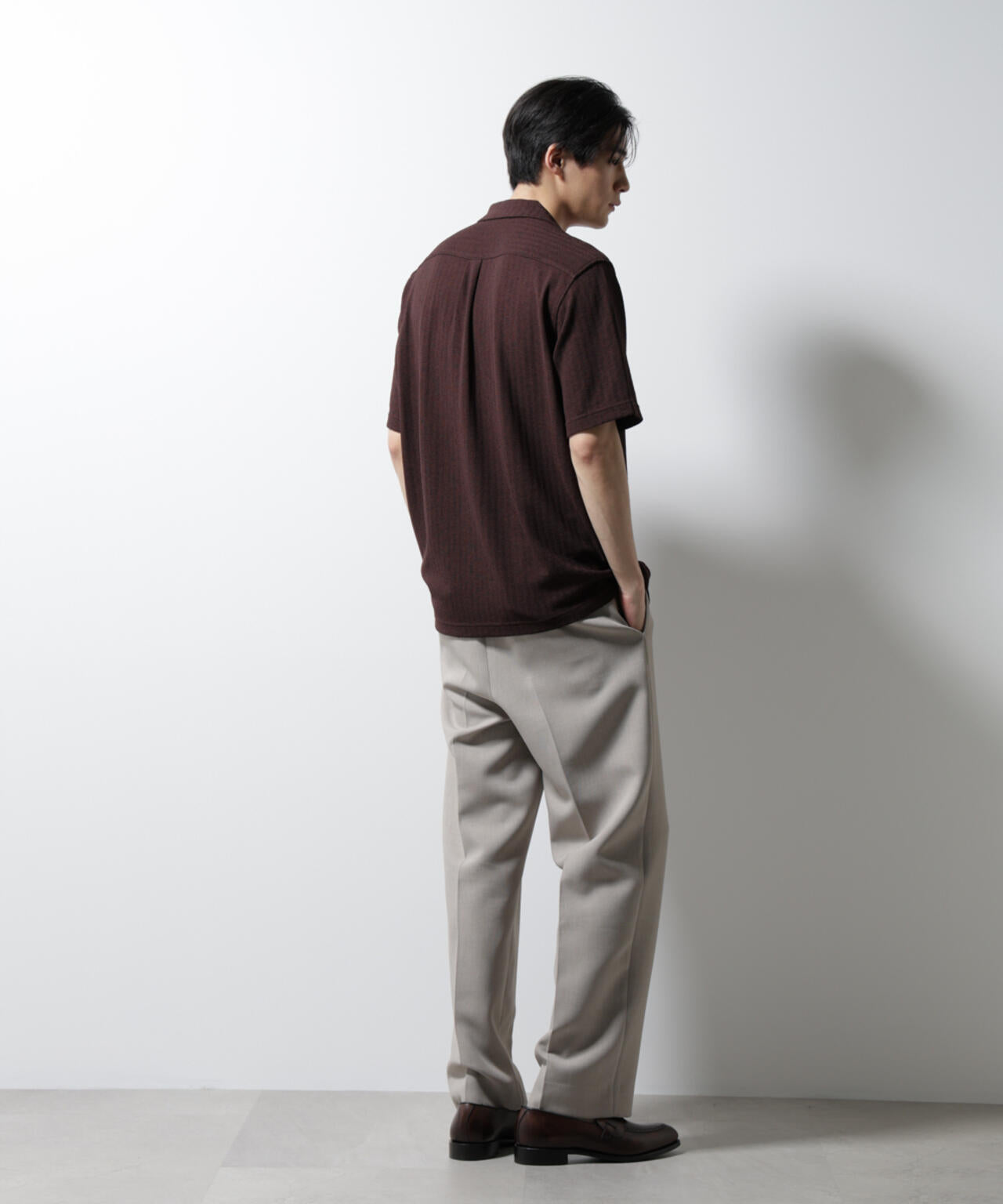 「Damerino」 ヘリンボン オープンカラーシャツ 半袖