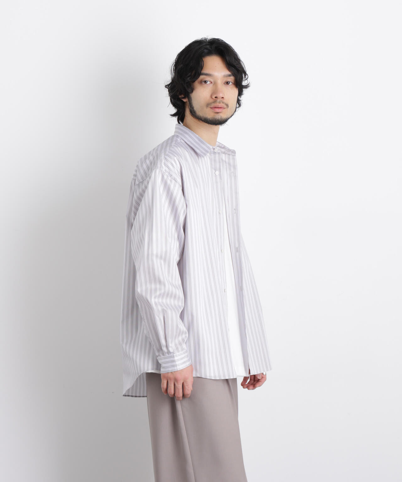 「OtoNANO」大人のワイドシャツレギュラーカラーストライプ長袖