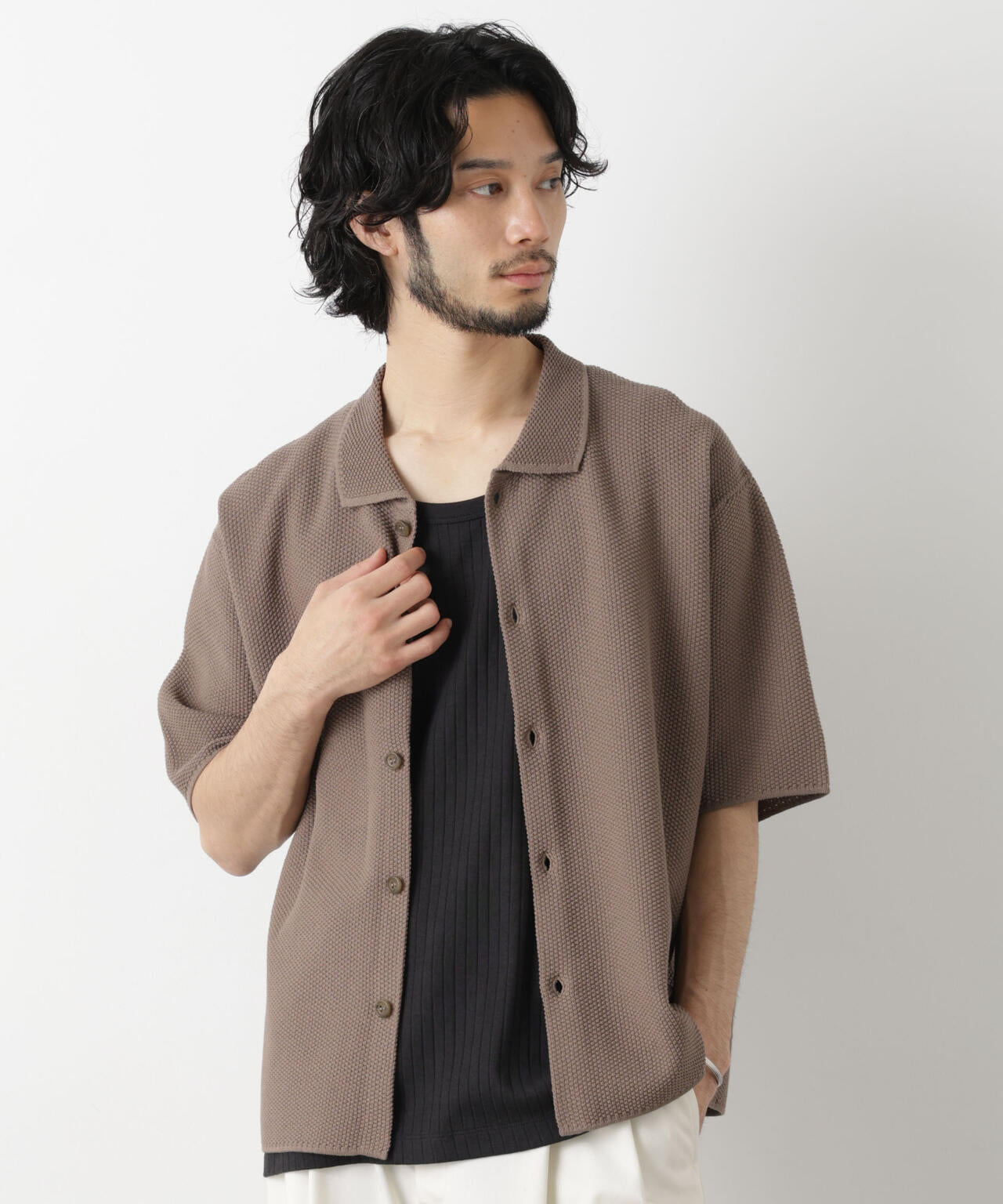 コットンシードステッチニットシャツ