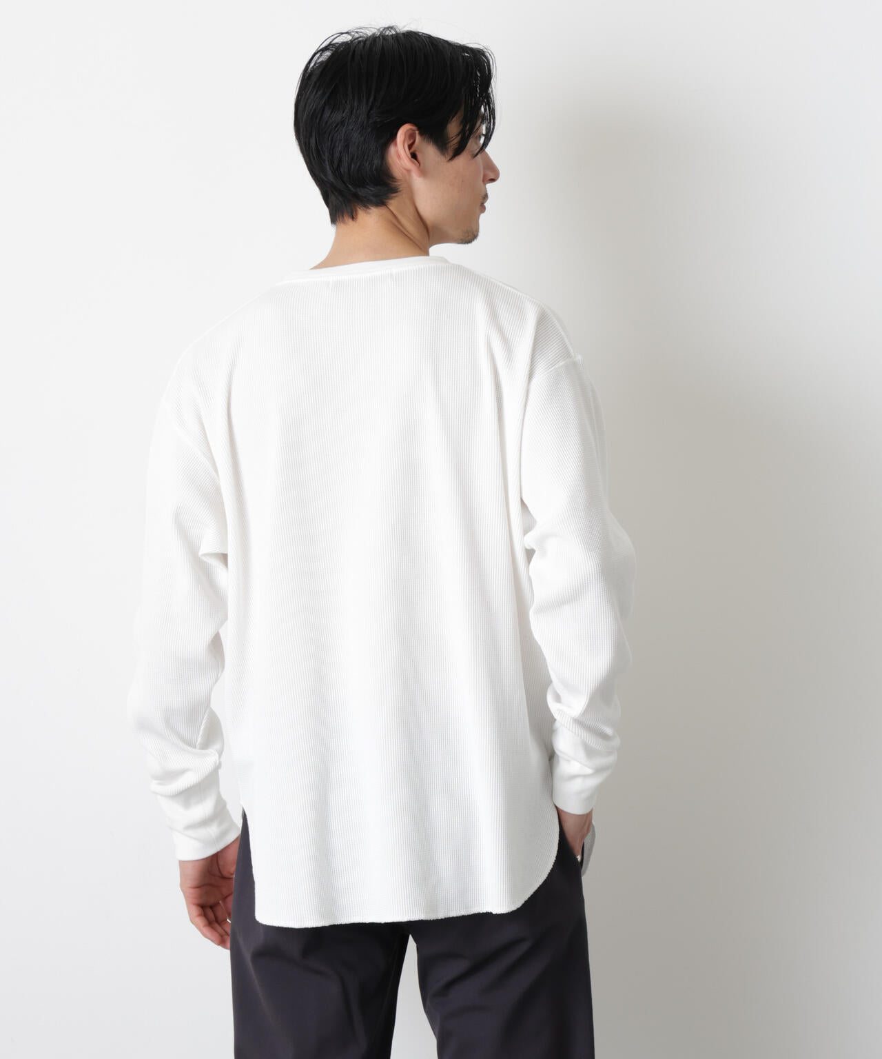 ミニワッフルクルーネックTシャツ 長袖
