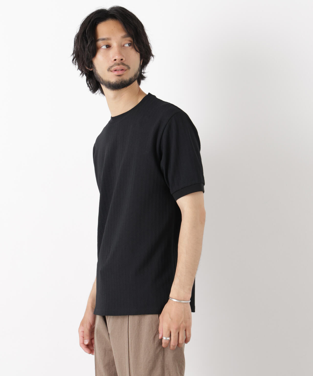 「モダンコンフォート」ヘリンボン クルーネックTシャツ 半袖