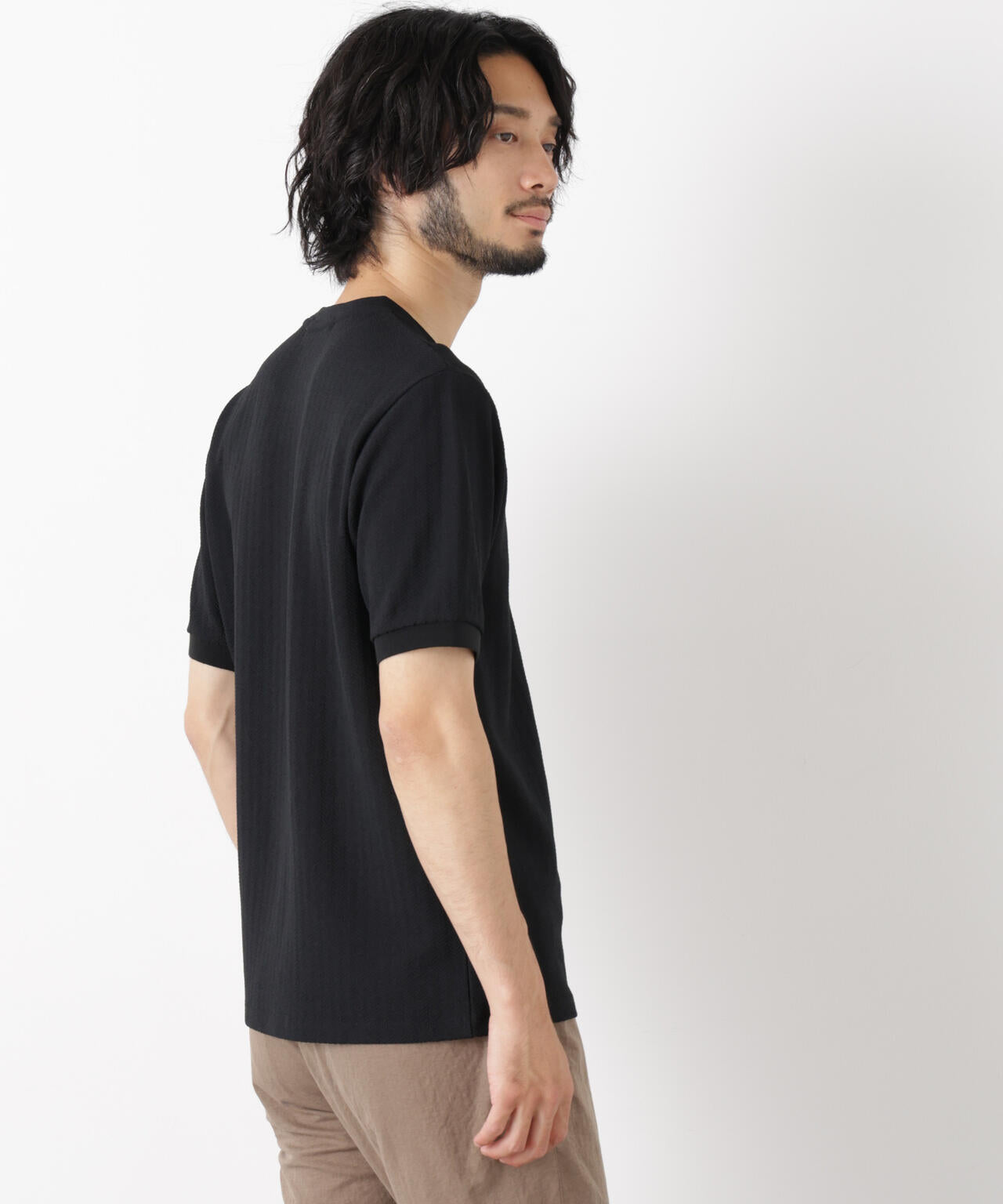 「モダンコンフォート」ヘリンボン クルーネックTシャツ 半袖