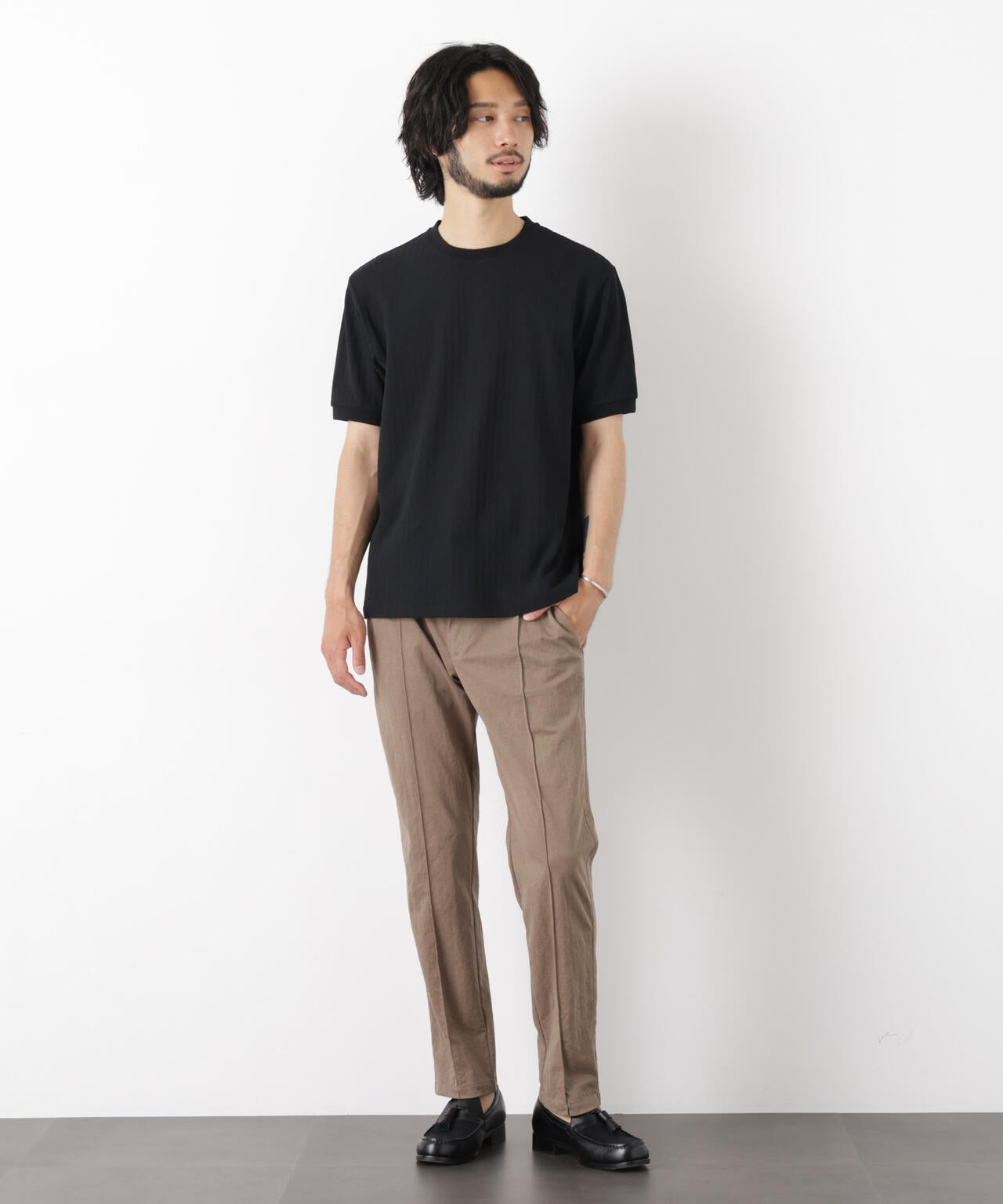 「モダンコンフォート」ヘリンボン クルーネックTシャツ 半袖
