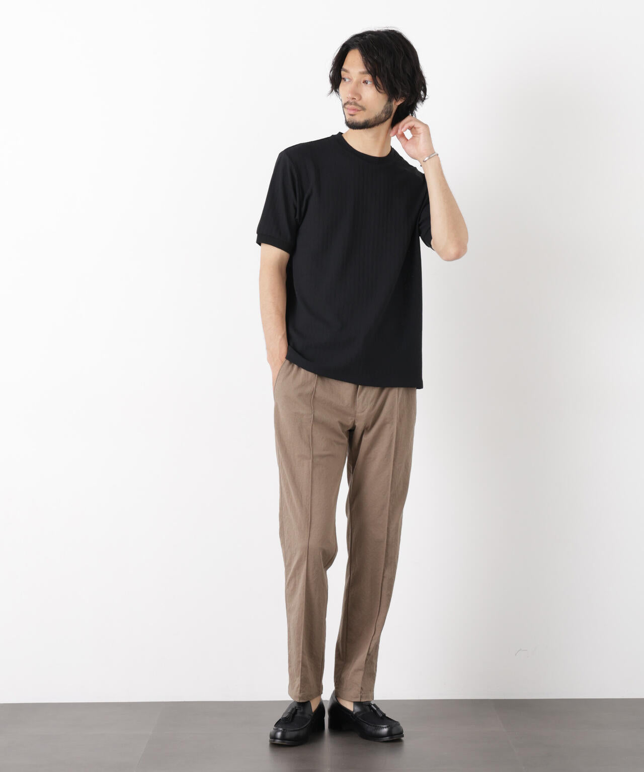 「モダンコンフォート」ヘリンボン クルーネックTシャツ 半袖