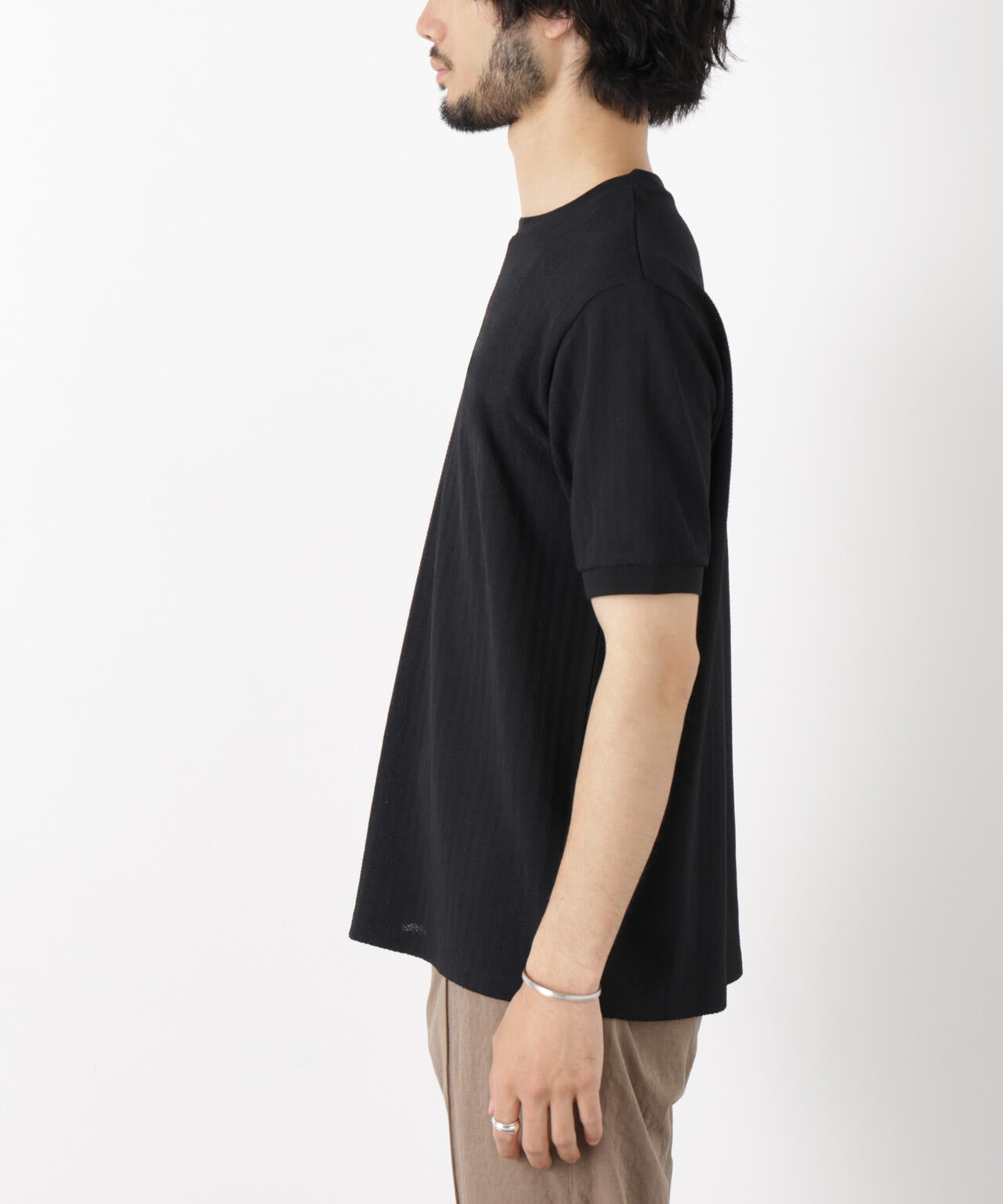 「モダンコンフォート」ヘリンボン クルーネックTシャツ 半袖